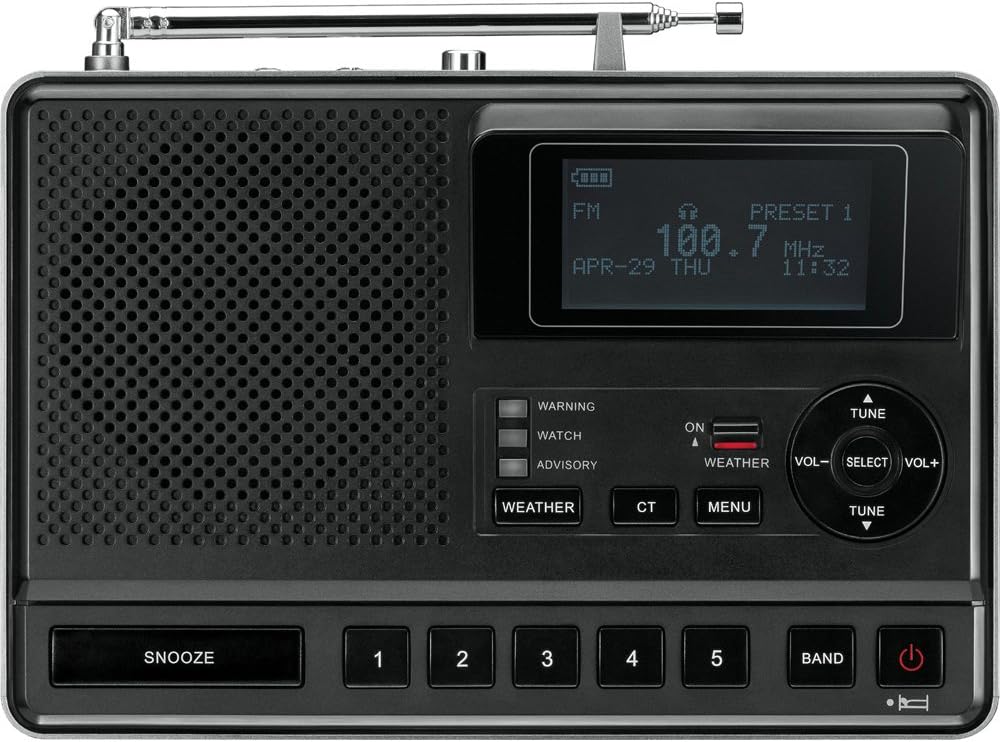 Sangean CL-100 NOAA, S.A.M.E and Public Alert Certified Weather Alert Table-Top Radio with AM/FM-RBDS, and EEPROM Back Up for Preset Stations