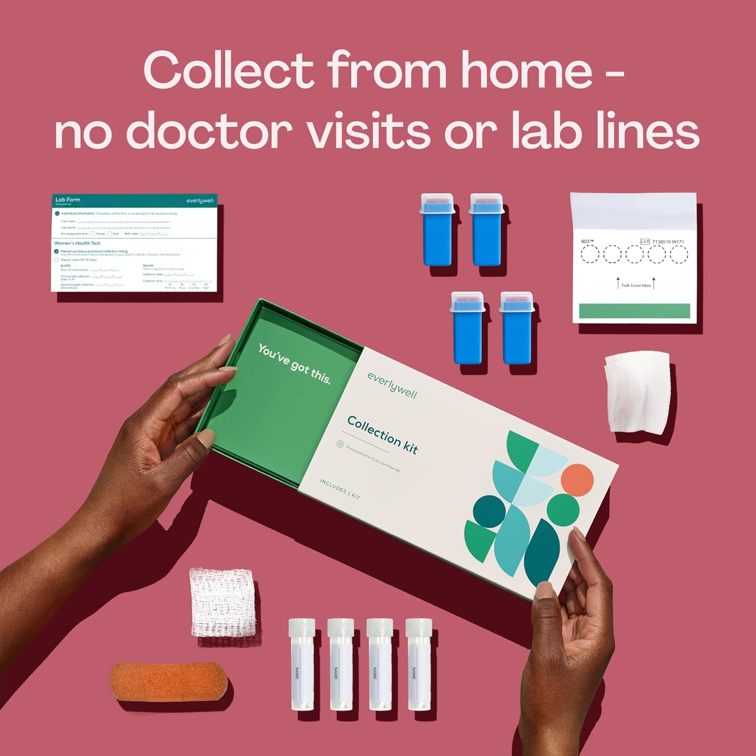 Everlywell At-Home Women's Health Collection Kit, Measures 11 Biomarkers for Hormonal Wellness, including Cortisol