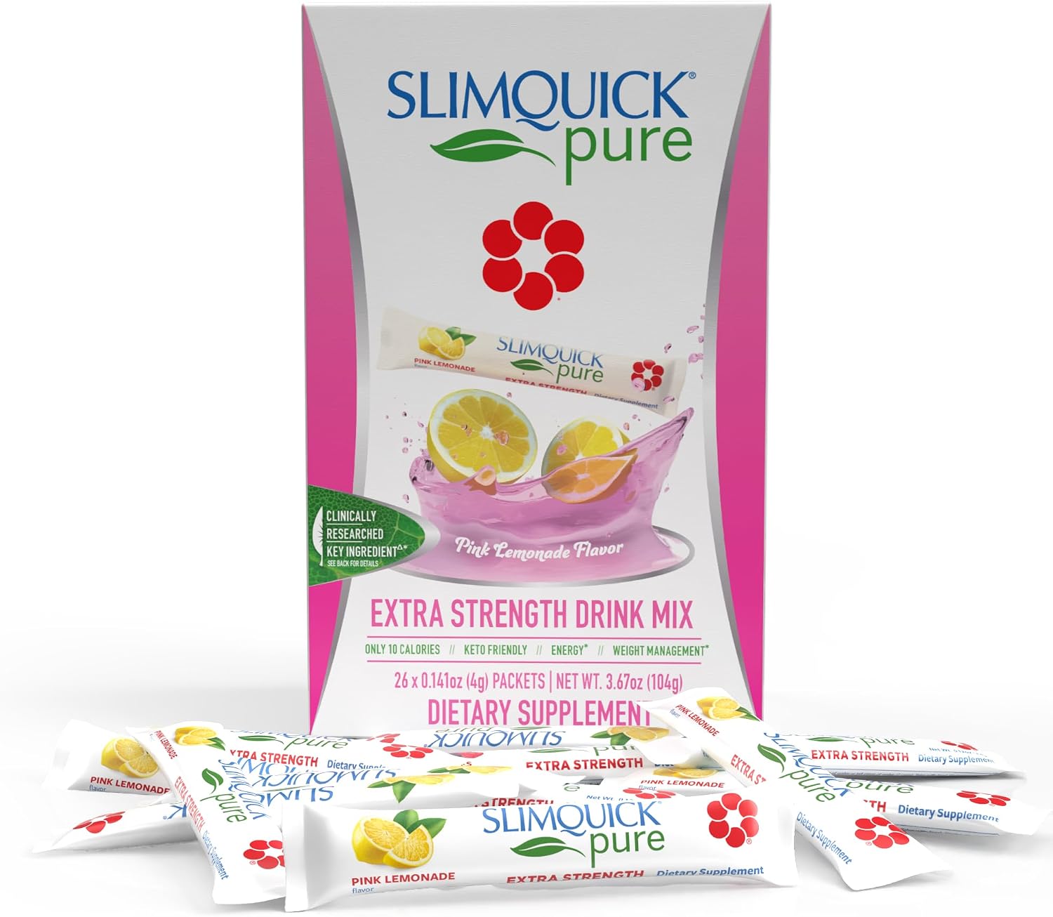 Slimquick Pure 3x Extra Strength Mixed Berry Drink Mix for Women to Help Achieve Weight Goals, Helps Metabolism, Keeps Full for Longer with Green Tea, Caffeine, Chaste Tree, Rhodiola Extract, 26 Count