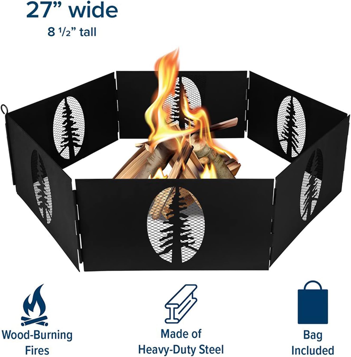 Camco Portable 27 x 8.5" Outdoor 6 Piece Collapsible Steel Campfire Ring with Storage Bag for Safe Natural Wood Burning Fires