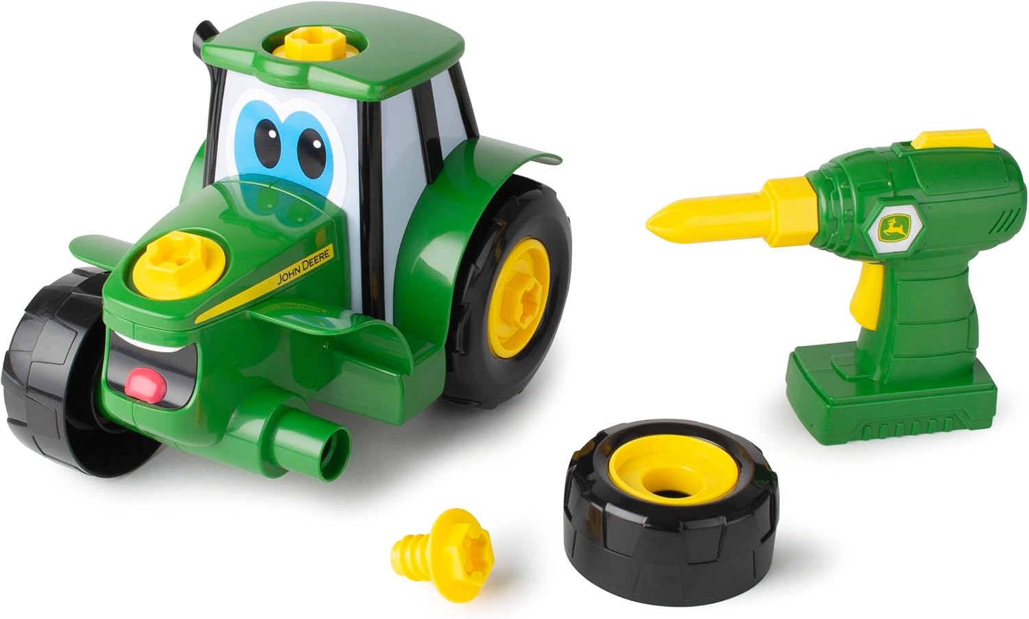 BUILD-A-BUDDY John Deere Tractor Toy and Toy Drill - Toddler STEM Take Apart Toys with 16 Individual Pieces and Kids Tools - Kids Building Toys Ages 3 Years and Up