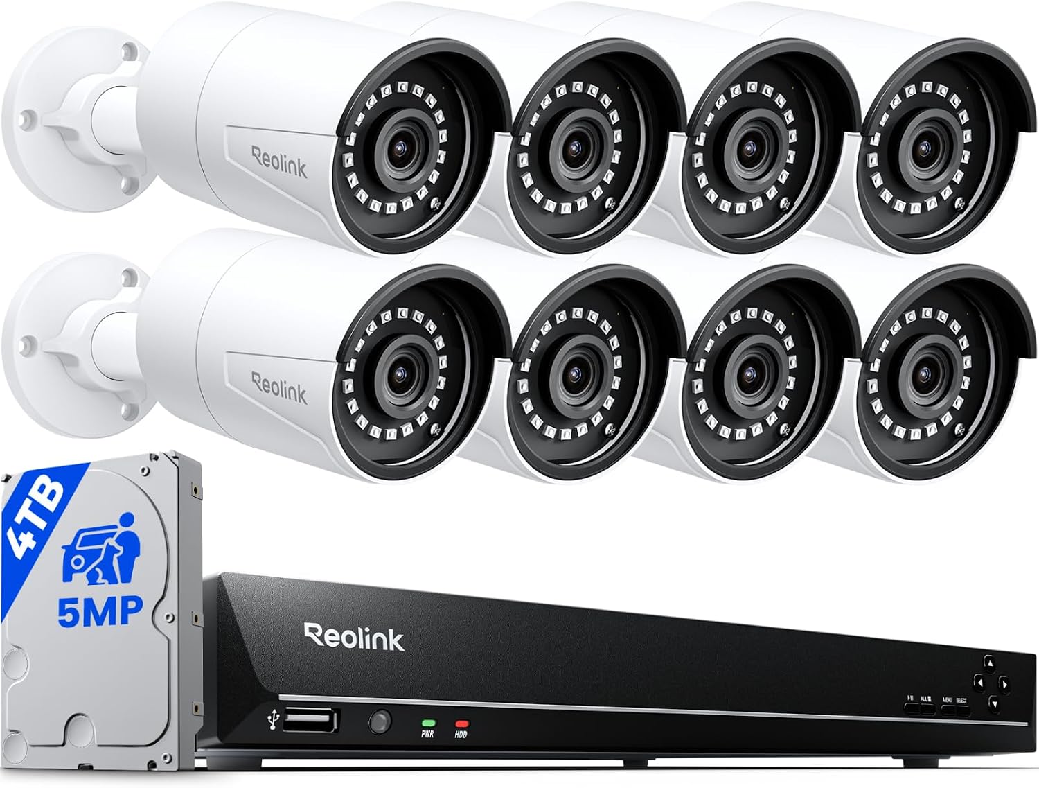 REOLINK 16CH 5MP Home Security Camera System with 4TB HDD RLK16-410B8-5MP | 8pcs 5MP Wired Outdoor PoE IP Cameras with Smart Detection