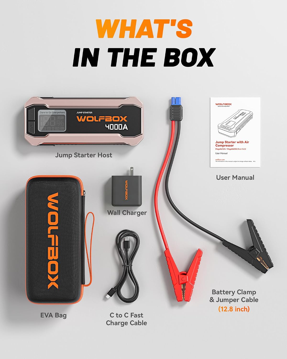 WOLFBOX 4000A Jump Starter, 12V Car Battery Jumper Starter Portable with 65W Quick Charger, LED Display