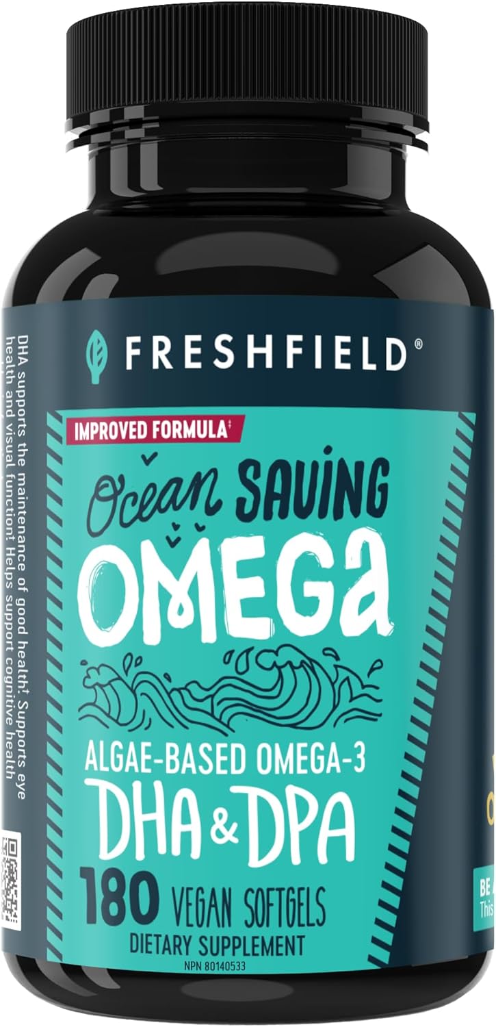 Freshfield Vegan Omega 3, Algae (Algal) Oil, Fish Oil Free Company, Third Party Tested, Carrageenan Free, DHA Supplement w/DPA, Plant Based Omega. Supports Heart, Brain, Joint Health. Lemon Scent