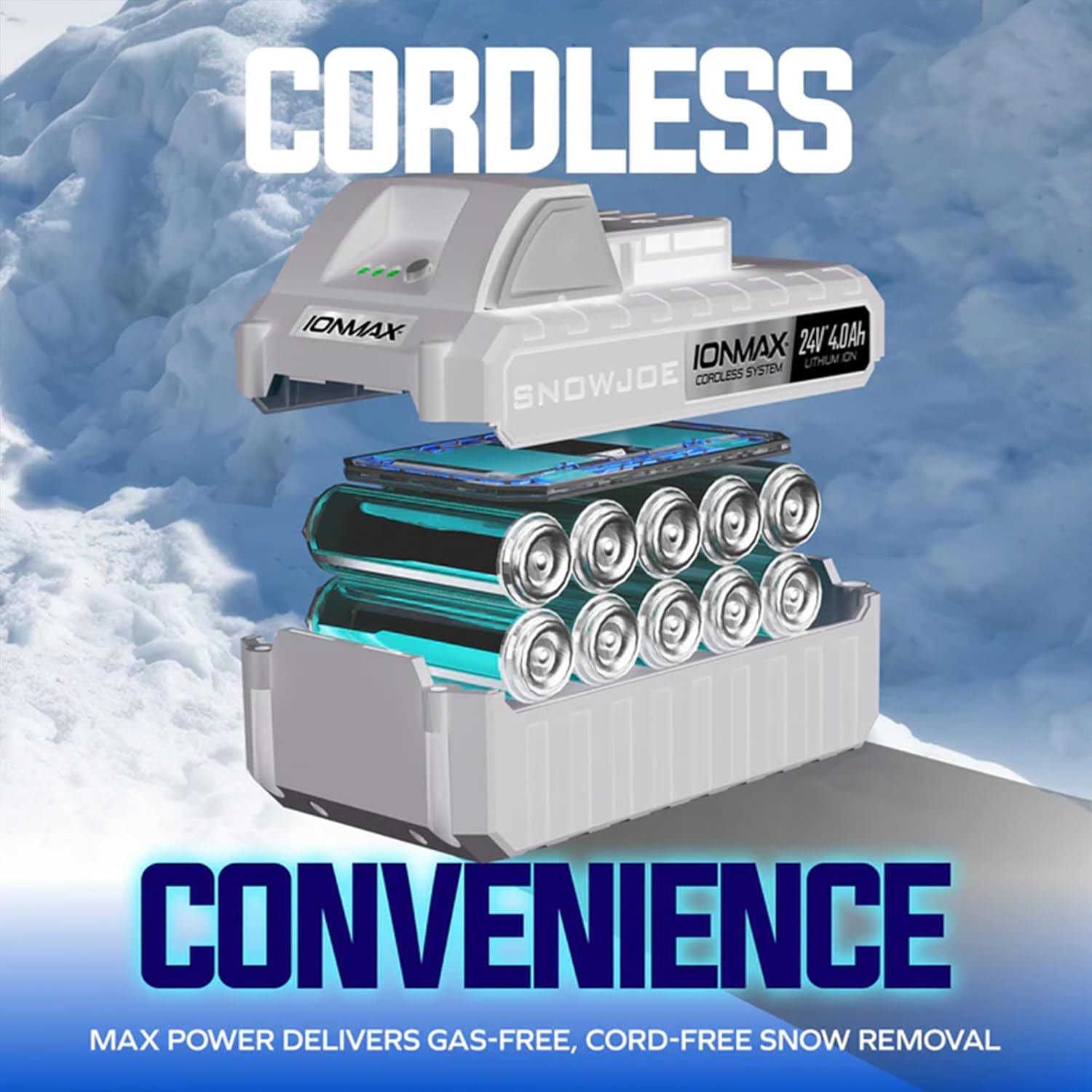Snow Joe IONMAX 48V Cordless Electric Snow Blower Machine, 24V-X2-SB18-GO | 18 Inch