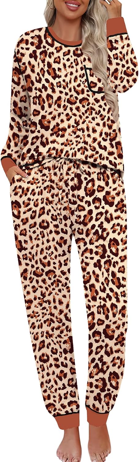 SWOMOG Women’s Pajamas Set Long Sleeve Sleepwear with Long Pants Soft Modal Loungewear Pj Set