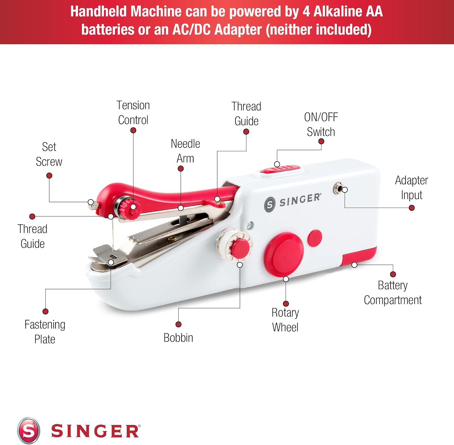 SINGER Stitch Sew Quick™ Portable Handheld Cordless Mending Machine | Cordless handheld mending machine for fast repairs on curtains