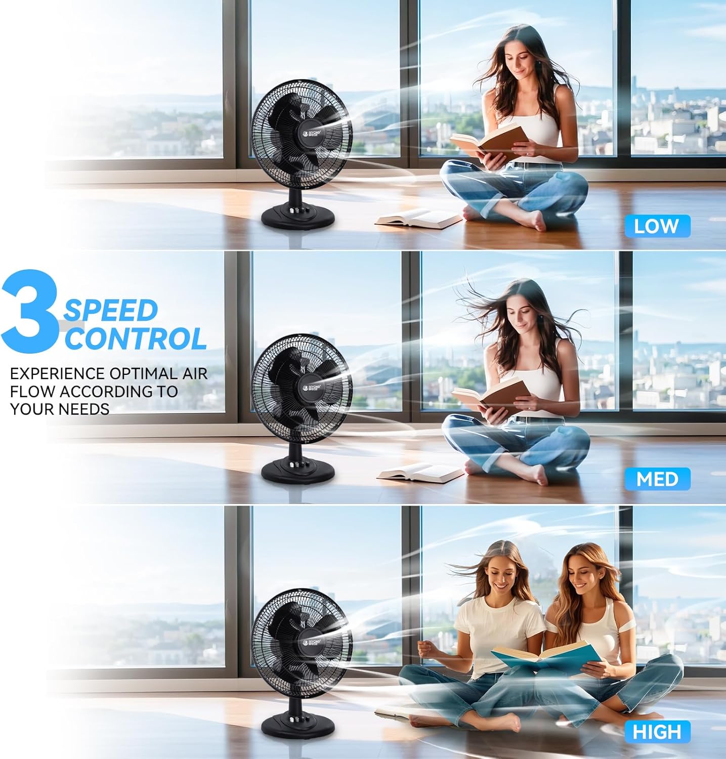 BEYOND BREEZE Oscillating Table Fan for Bedroom, 12-Inch & 3 Speeds, White