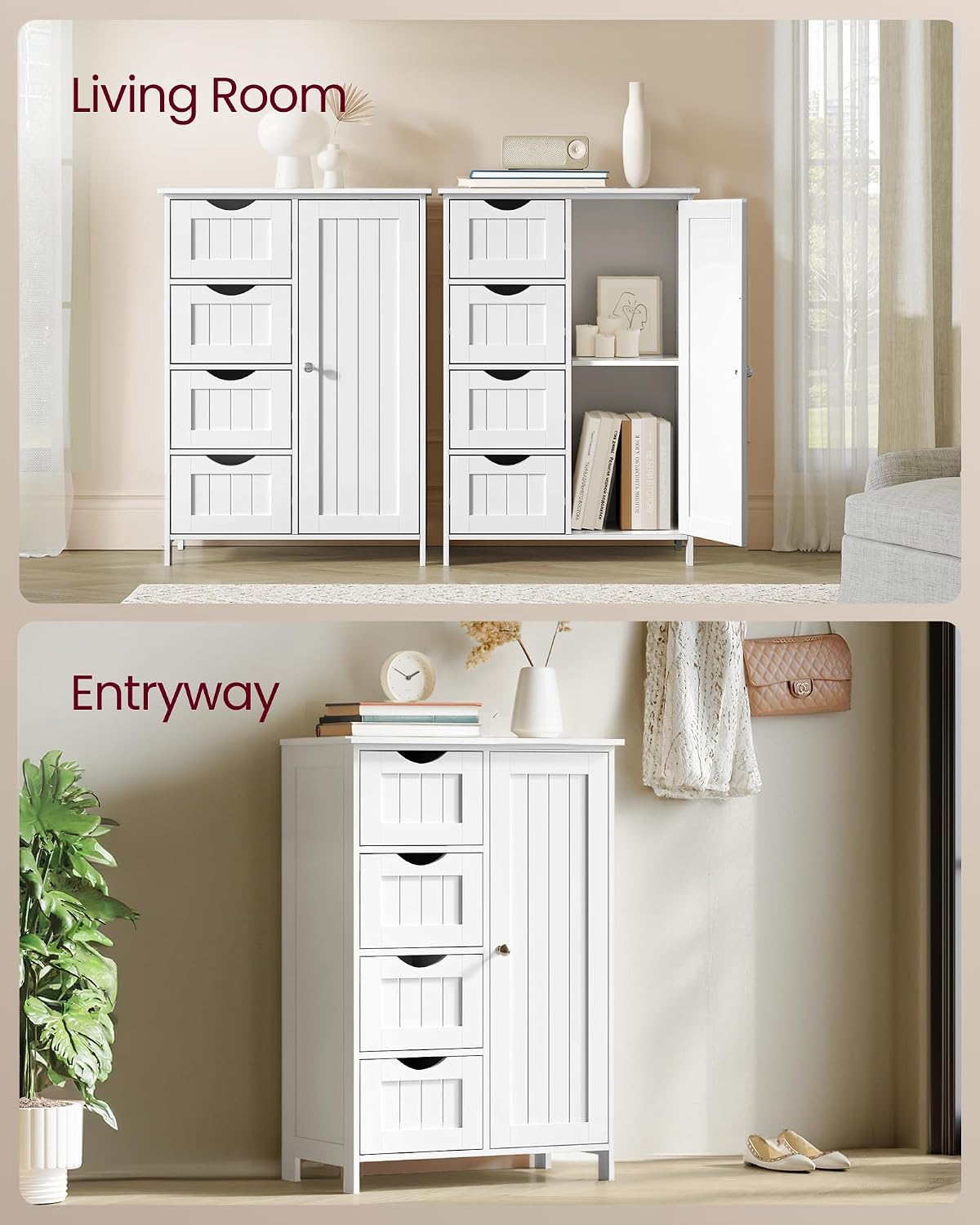 VASAGLE Floor Storage Cabinet, Freestanding Storage Unit with 2 Adjustable Shelves, for Bathroom Living Room Dining Kitchen, 11.8 x 23.6 x 31.5 Inches, Cloud White UBCB60WV1