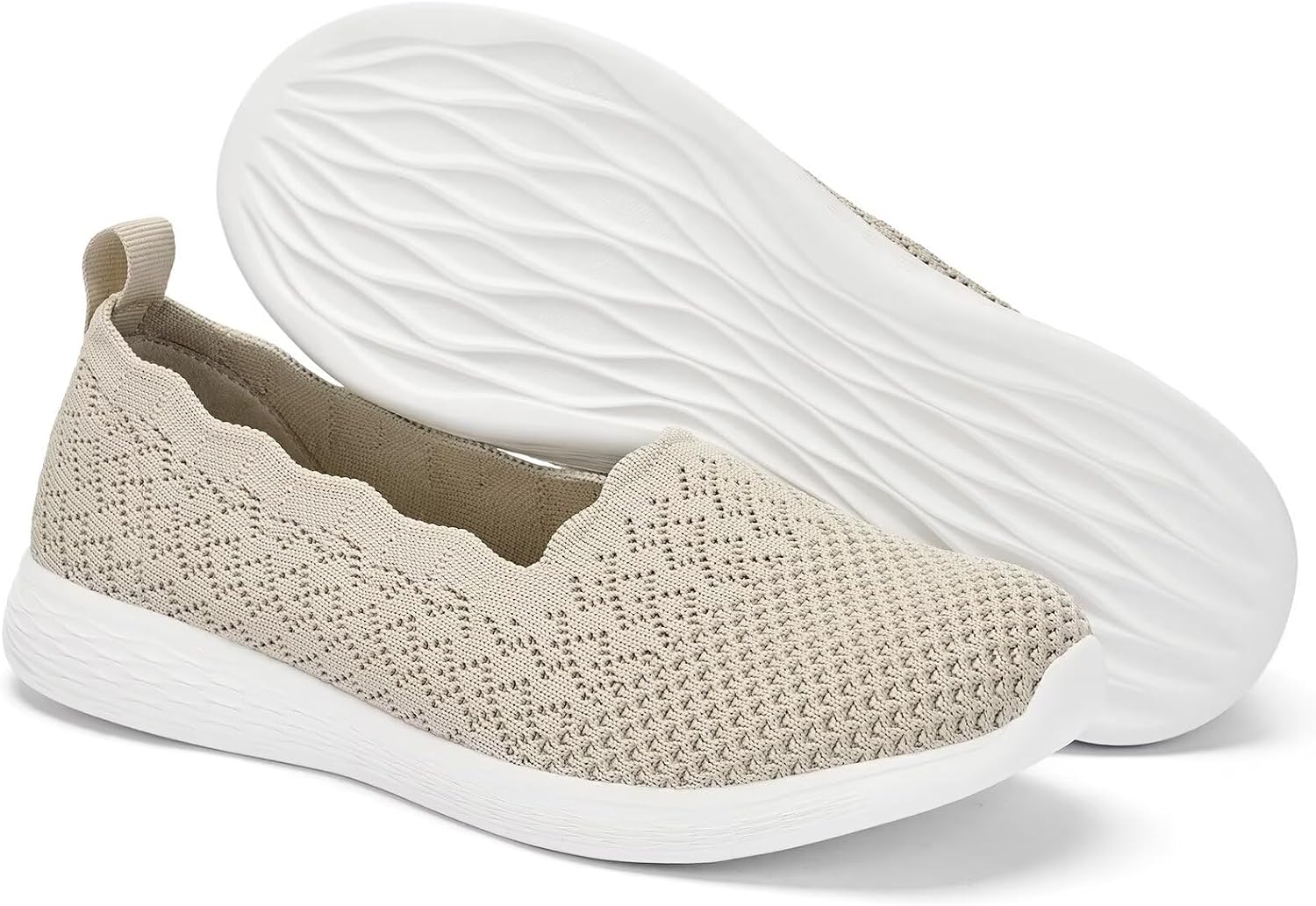 poemlady Women's Walking Shoes Slip On Knit Mesh Loafers Round Toe Flat