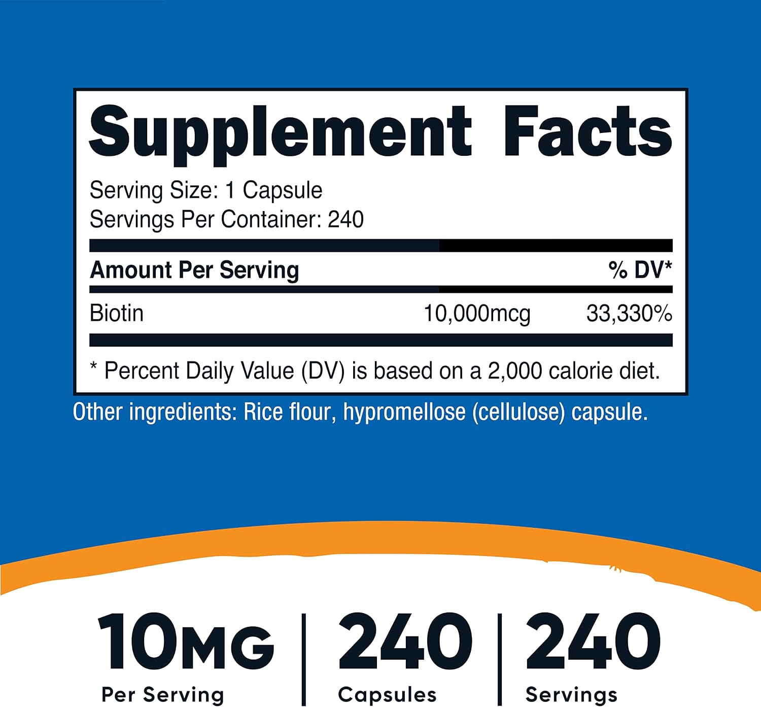 Nutricost Biotin (Vitamin B7) 10,000mcg (10mg), 240 Capsules, Quick Release | Vegetarian, Gluten Free, GMO-Free