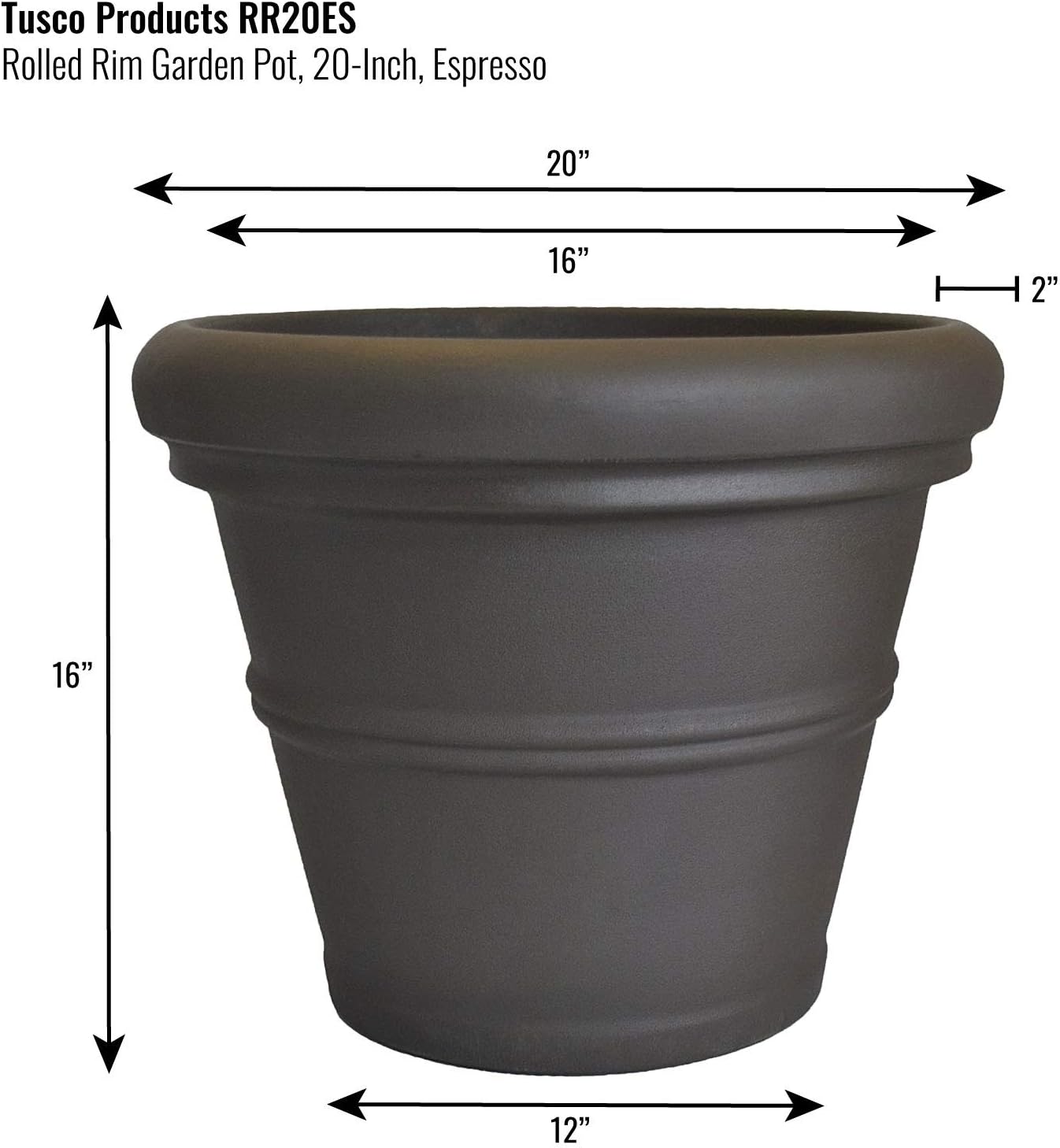 Tusco Products T30 Rolled Rim Pot, Round, Terra Cotta, 30-Inch