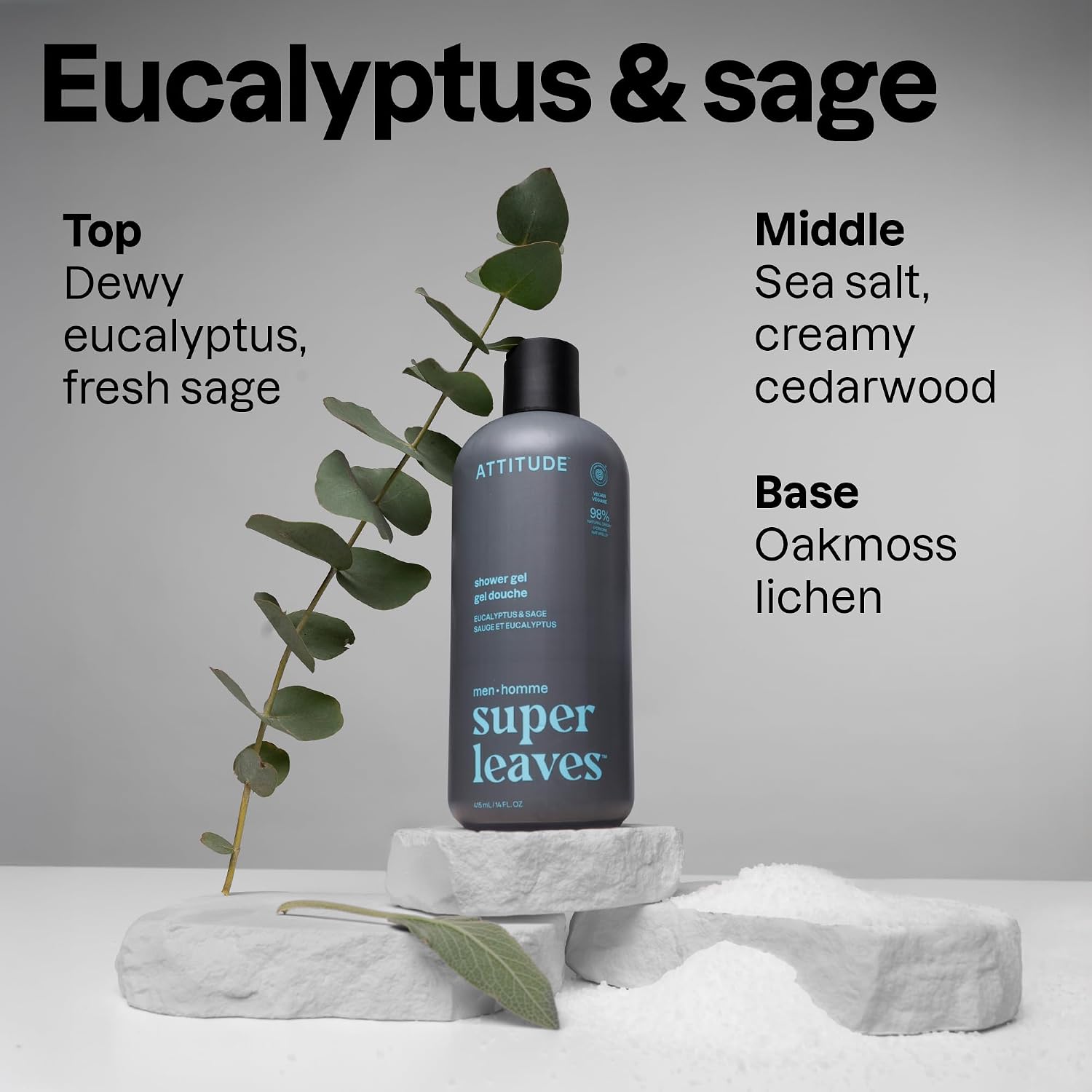 ATTITUDE Body Wash, EWG Verified Shower Gel, Dermatologically Tested, Plant and Mineral-Based, Vegan Personal Care Products, Earl Grey & Fresh Cucumber, 16 Fl Oz