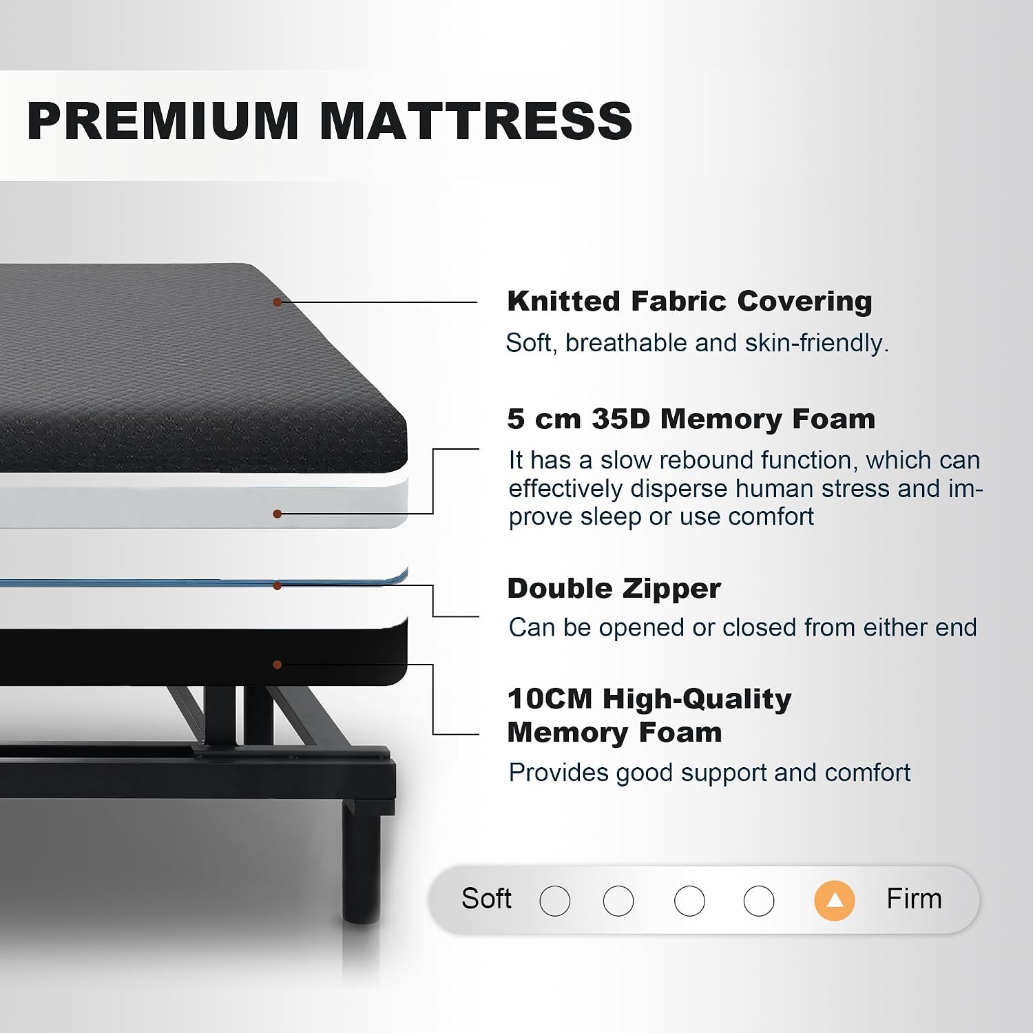 Electric Lift Bed for Elderly, Remote Control Adjustable Bed with 5.91" Mattress, Quiet Motor and Removable Tray, Zero Gravity Position Bed Frame Suitable for Hospital/Home Care