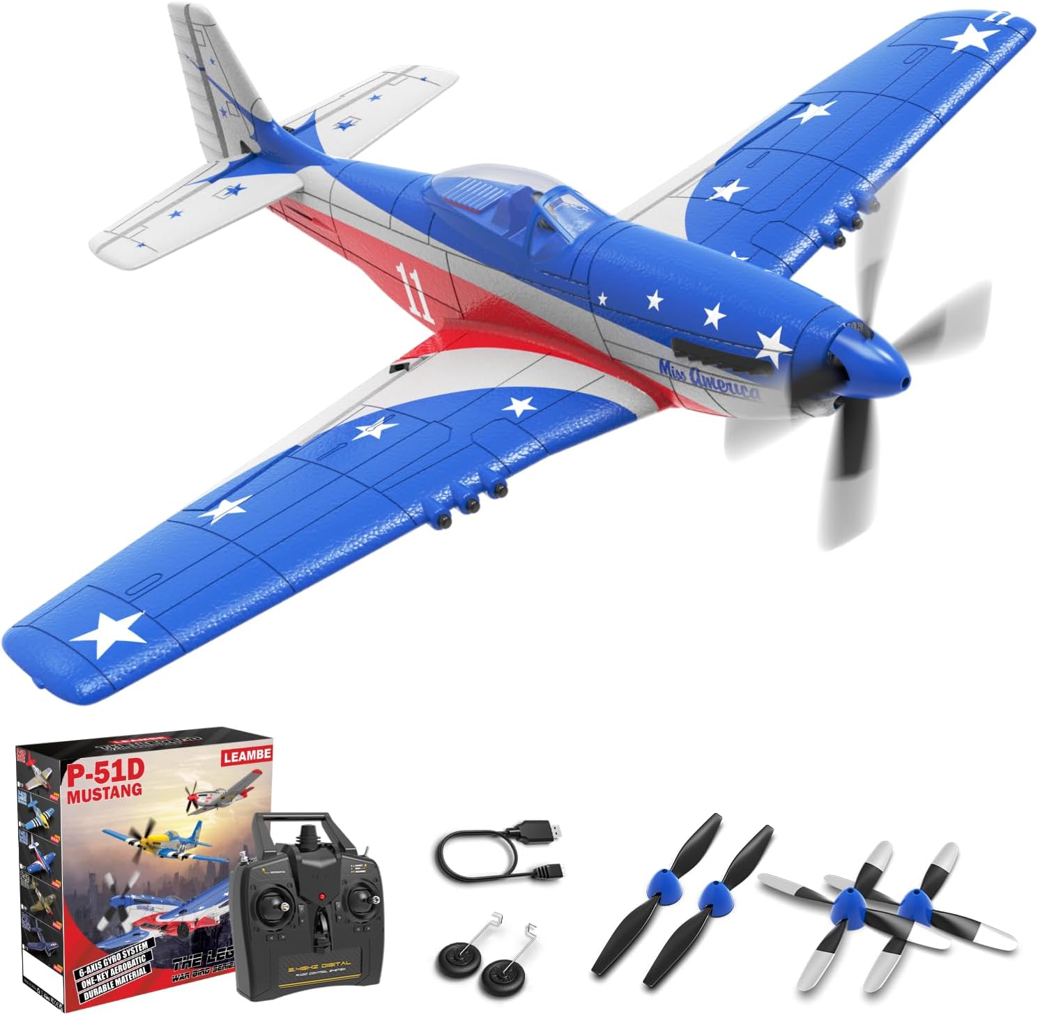 LEAMBE 4 Channel RC Plane, Ready to Fly Aerobatic Aircraft, Easy Control for Beginners, P51 Mustang RC Airplane Best Gift for Adults