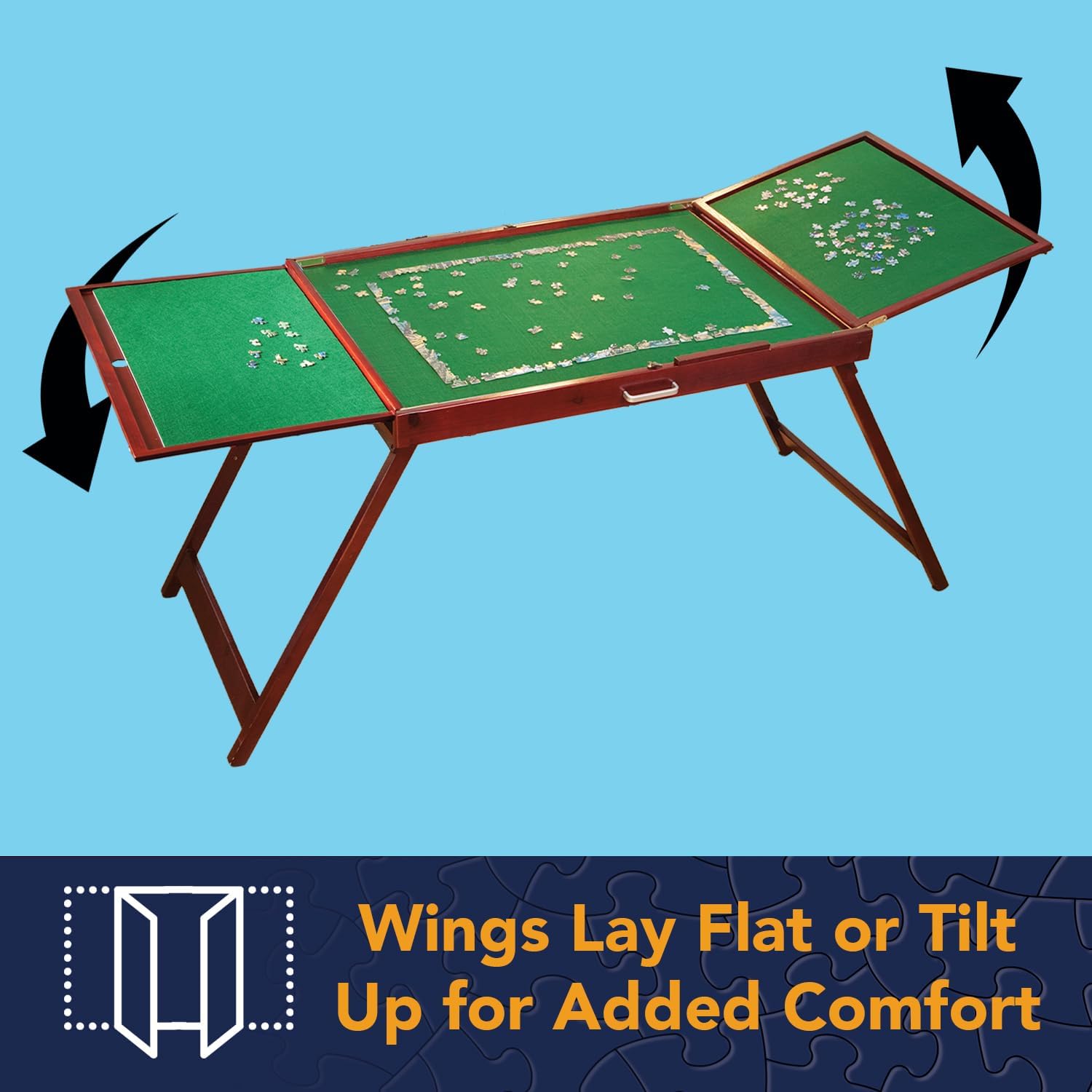Bits and Pieces Fold-and-go Wooden Jigsaw Puzzle Table with Legs Folding Puzzle Board 1500 Pieces, Non-Slip Top, Carry Handle