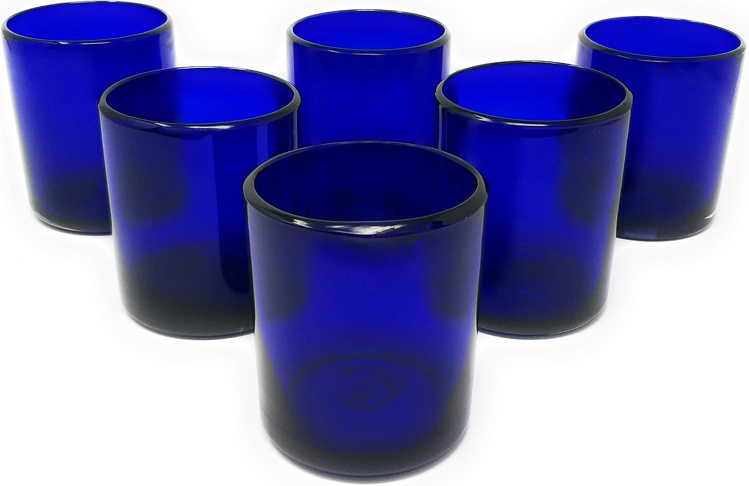 Hand Blown Mexican Drinking Glasses - Set of 6 Cobalt Tumbler Glasses (10 oz each)