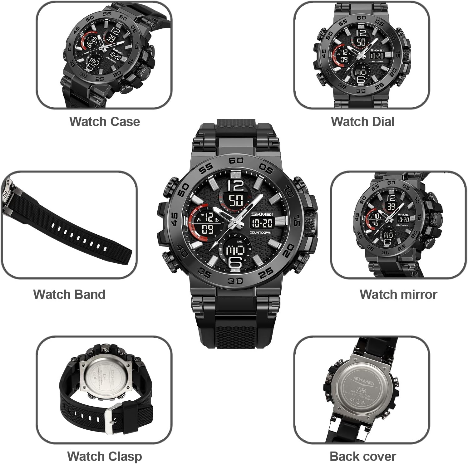 FANMIS Men's Analog Digital Sport Watch Military Dual Display 50M LED Watch | Men's Dual Display Sports Watches With Led Backlight Alarm Stopwatch 12/24h Time Outdoor Running Swimming