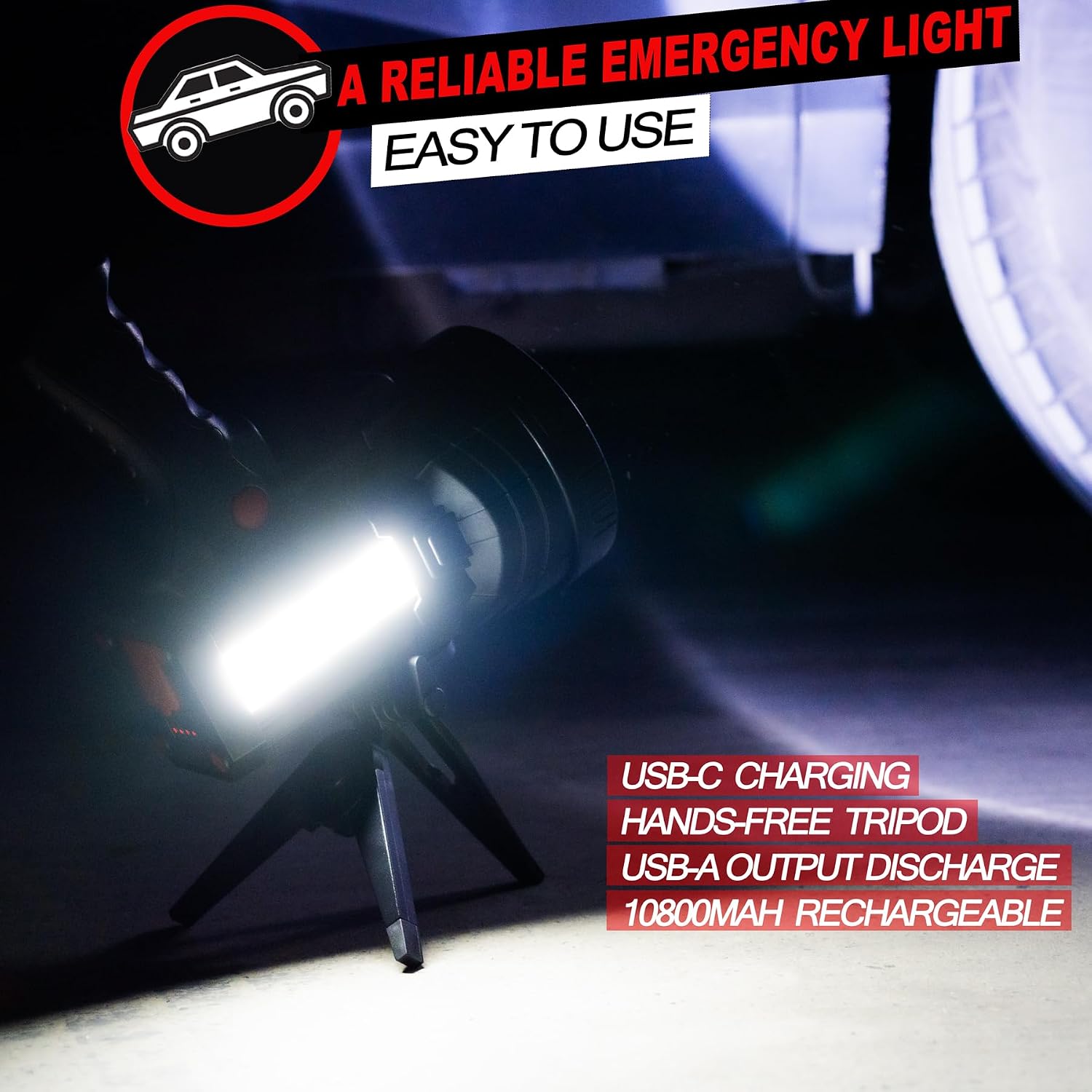 BIGSUN Q953 Rechargeable Spotlight,100000 High Lumen LED Flashlightv with COB Flood Light, Built-in 10,000 mAh Li-Ion Battery for Patrol, Working, Hunting, Red Lens and Tripod