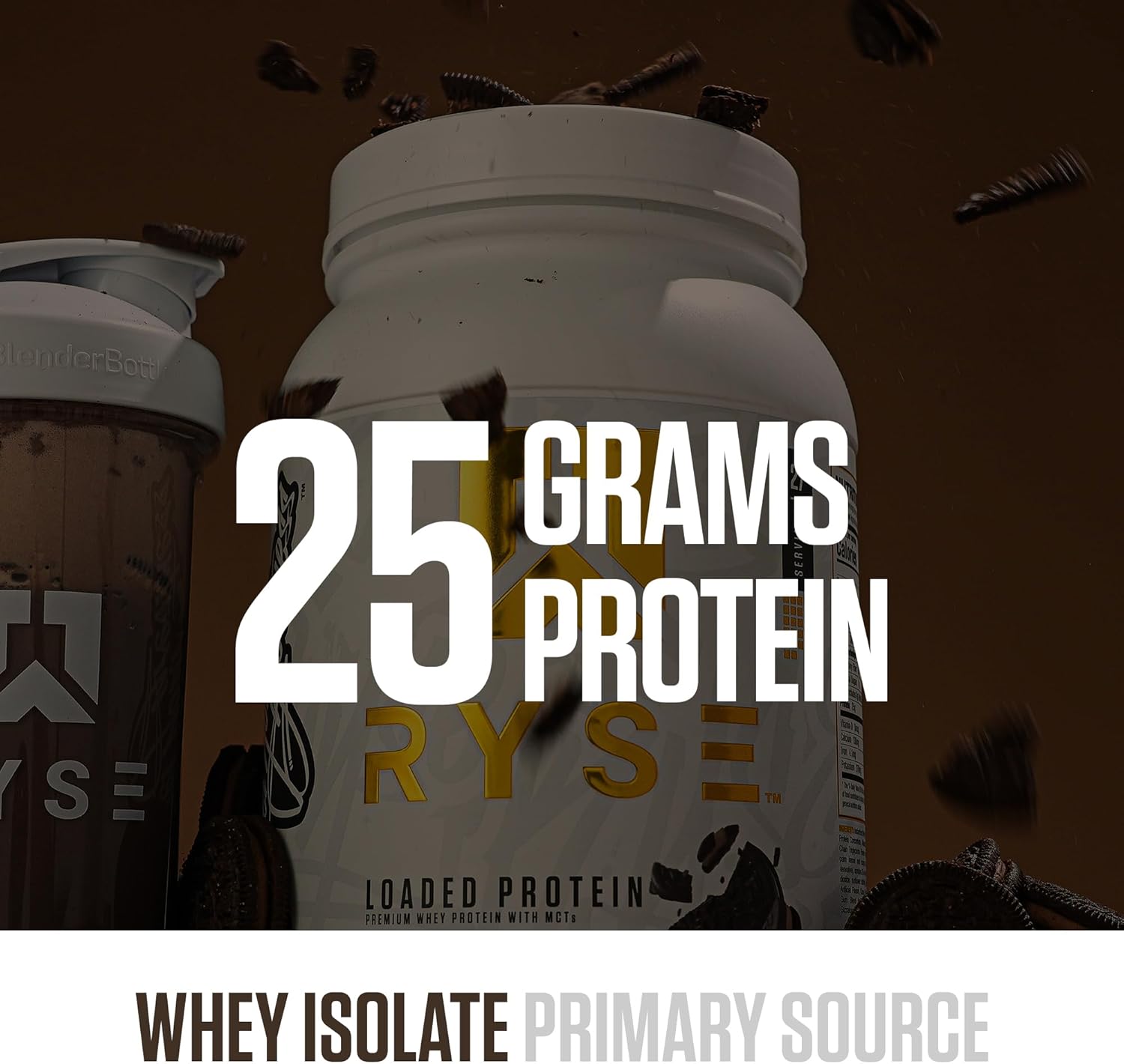 RYSE Loaded Protein Powder - Peanut Butter Cup - 25g Whey Protein Isolate & Concentrate with Prebiotic Fiber & MCTs - Low Carb, Low Sugar