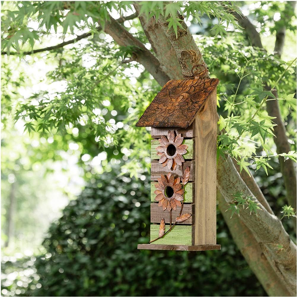 Glitzhome Bird Houses for Outside,10" H Rustic Wooden Bird House Garden Distressed Decorative Birdhouse for Outdoors, Hanging Birdhouse for Bluebird Hummingbird Wren Finch Cardinals Cedar