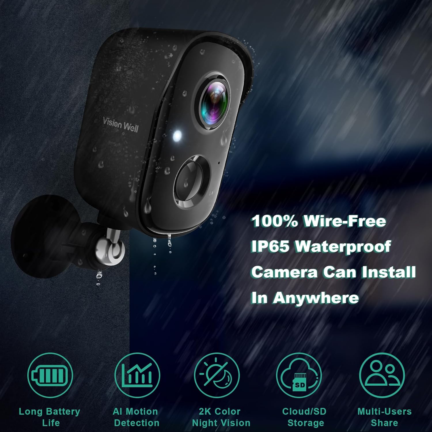 Security Cameras Wireless Outdoor, 2K Battery Powered AI Motion Detection Spotlight Siren Alarm WiFi Surveillance Indoor Home Camera