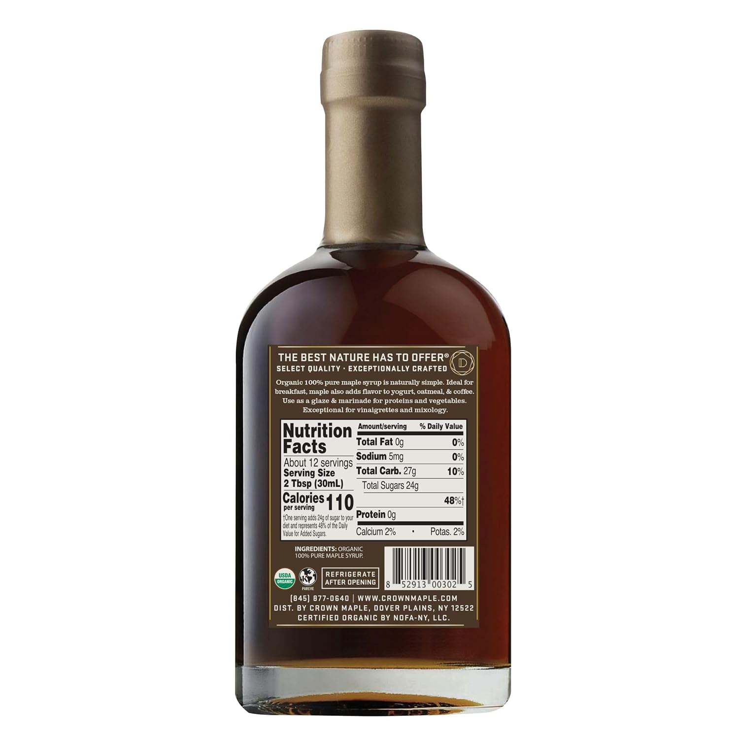 Crown Maple Organic 100% Pure Amber Color Rich Taste Maple Syrup, Flavor Marinades, Cocktails, Pancakes, Squash & Bacon, 12.7 Fl Oz