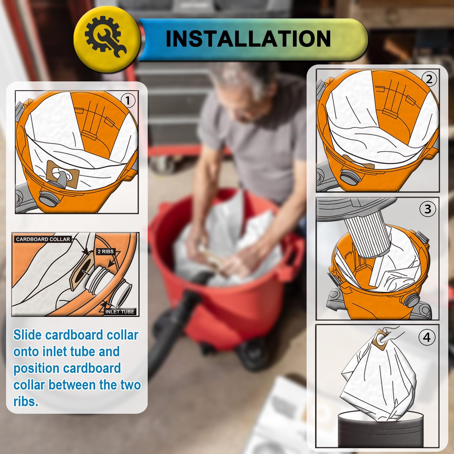 5 Pack VF3502 Replacement for Rigid Shop Vac Bags Size A, Part# 23743