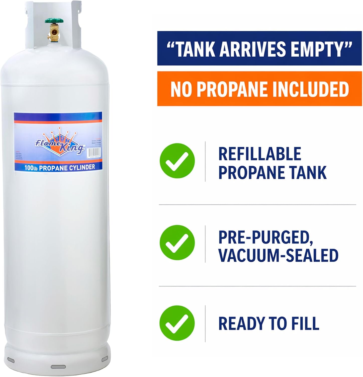 Flame King 100LB (23 Gal) Steel Propane Tank Cylinder with POL Valve and Collar, Great for Mixed Heating Systems, Home fireplaces, Dryers and Grills