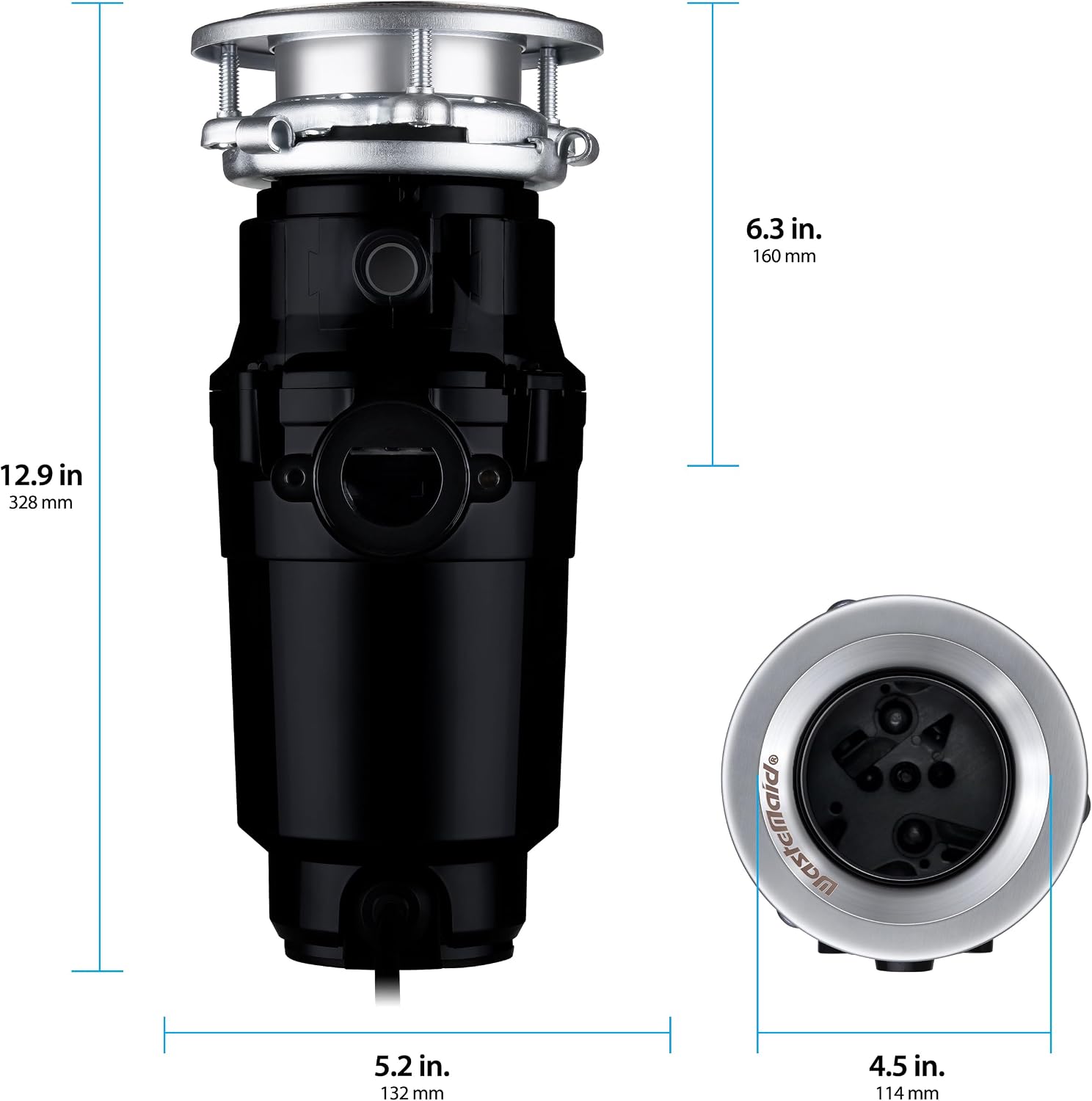 Waste Maid Garbage Disposal, Anti-Jam, Continuous Feed, 1/2 HP Standard | Anti-Jam Stainless Steel Food Waste Grinding System, Quiet Continuous Feed, Easy 3-Bolt Mount, 8-Yr Warranty 10-US-WM-158-3B