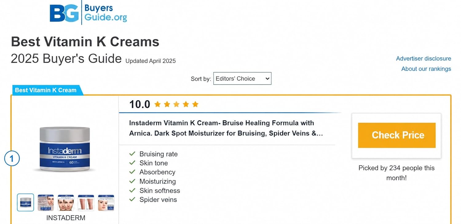 Vitamin K Cream-Revitalizing Formula with Arnica for the Appearance of Brusing, Spider Veins, Broken Capillaries