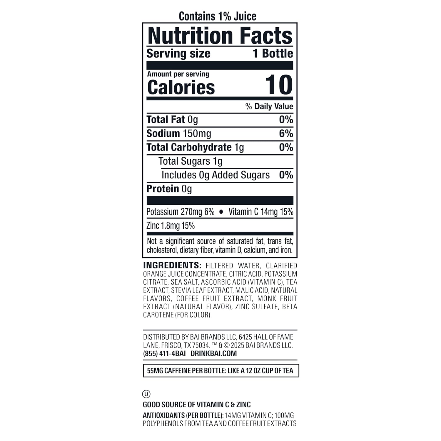 Bai Antioxidant Infused Water Beverage, Baru Blood Orange, 18 Fluid Ounce Bottle, 12 Pack
