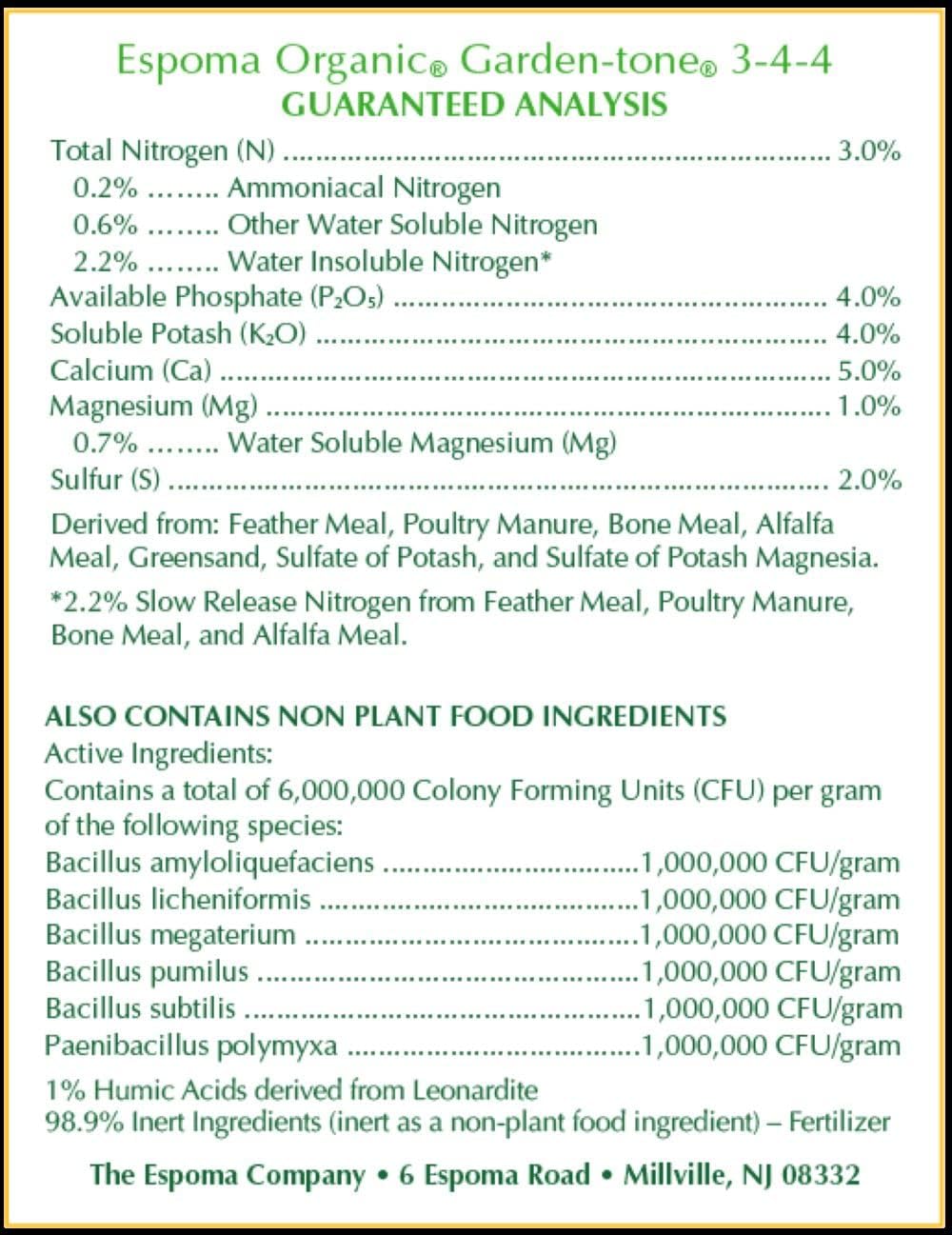 Espoma Organic Garden-Tone 3-4-4 Organic Fertilizer for Cool & Warm Season Vegetables and Herbs. Grow an Abundant Harvest of Nutritious and