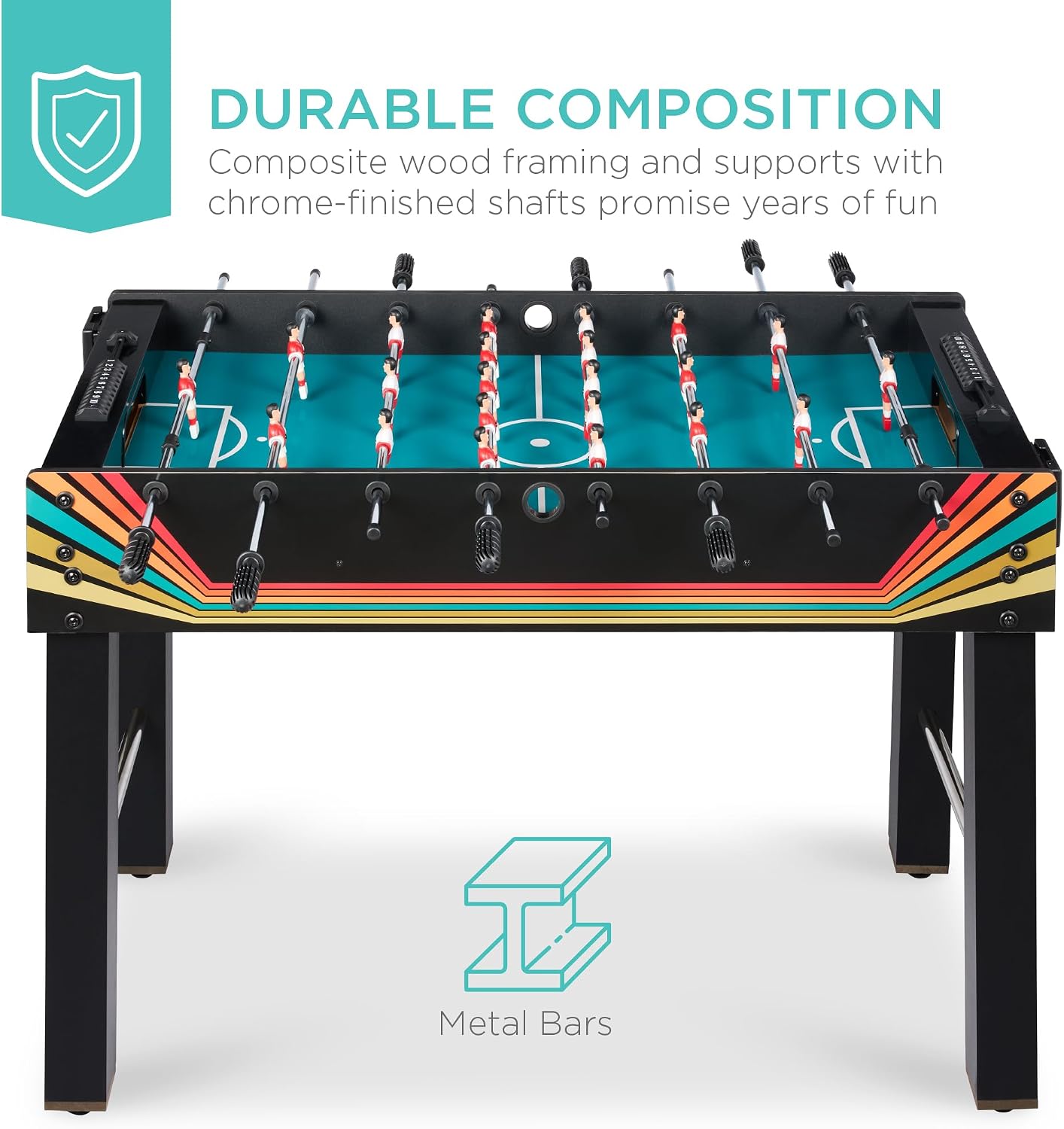 Best Choice Products Foosball Table for Kids and Adults, Game Room Soccer Game Table w/ 2 Balls, 2 Cup Holders, Ergonomic Handles, Chrome Finished Metal Bars