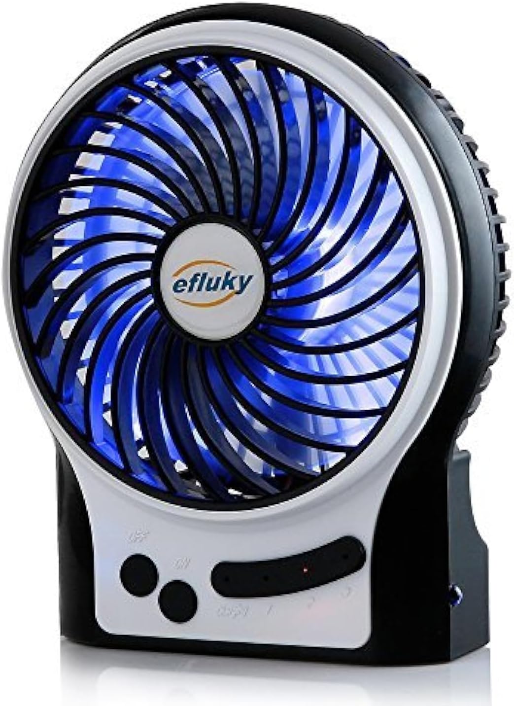 efluky 4.9-Inch Mini Desk Fan - 3 Speeds, Rechargeable Battery/USB Powered with LED Light, Quiet Portable Fan for Home, Office, Travel, Camping (Black)