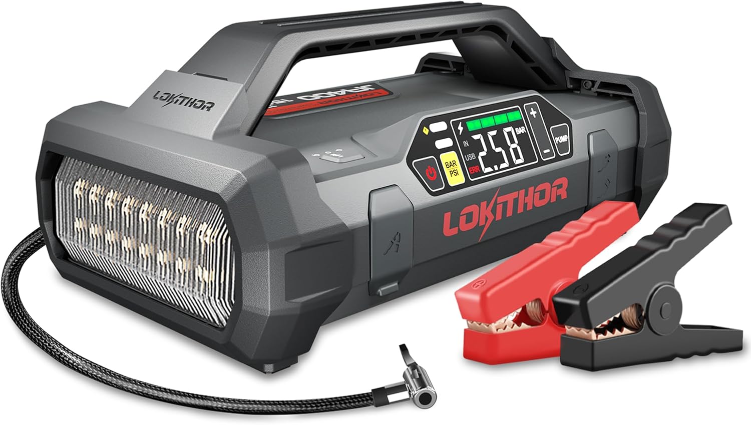 LOKITHOR JA400 Jump Starter with Air Compressor(7.5L Gas & 5.5L Diesel) | 1750A 12V Portable Jumper Box | 150PS 40LPM Tire Inflator, Digital Display