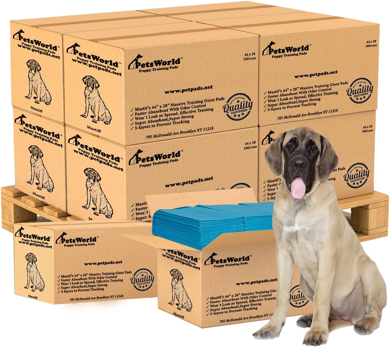 PetsWorld 2XL Dog Pee Pads 28"x44" 1200 Count – Extra Large Pet Pee Pads for Dogs & Puppies, Heavy Duty Leak-Proof Dog Training Pads