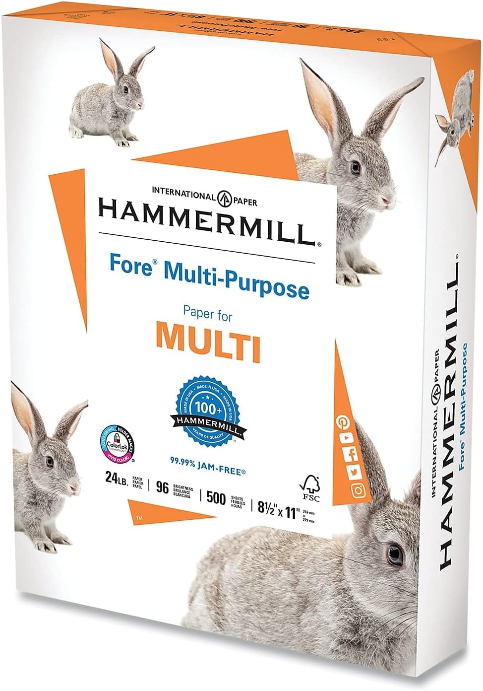 Hammermill Printer Paper, Fore Multipurpose 24 lb Copy Paper, 8.5 x 11 - 1 Ream (500 Sheets) - 96 Bright, Made in the USA