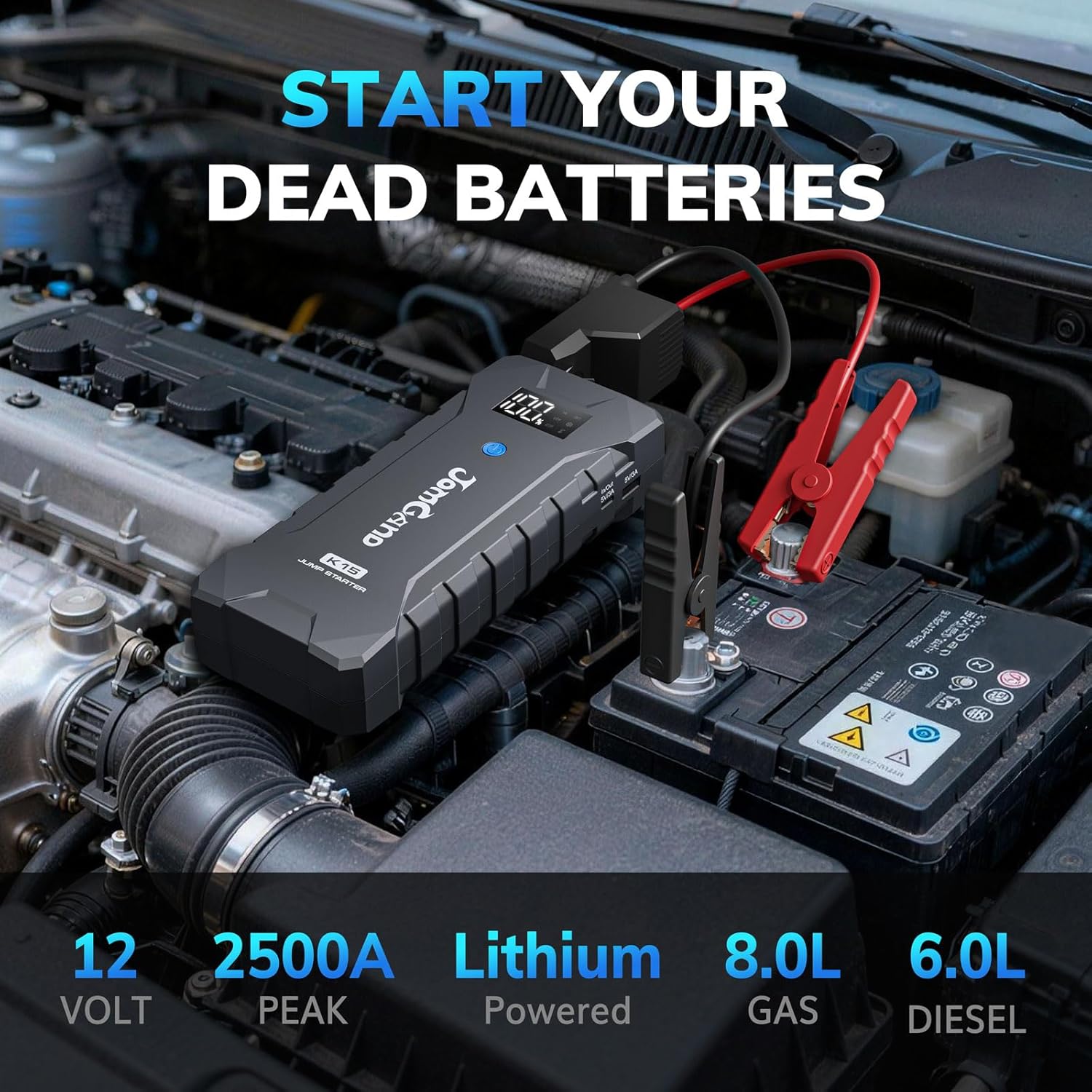 K15 Jump Starter for up to 8.0L Gas or 6.0L Diesel Engines | 2500 Amp 12V Car Battery Jump Starter