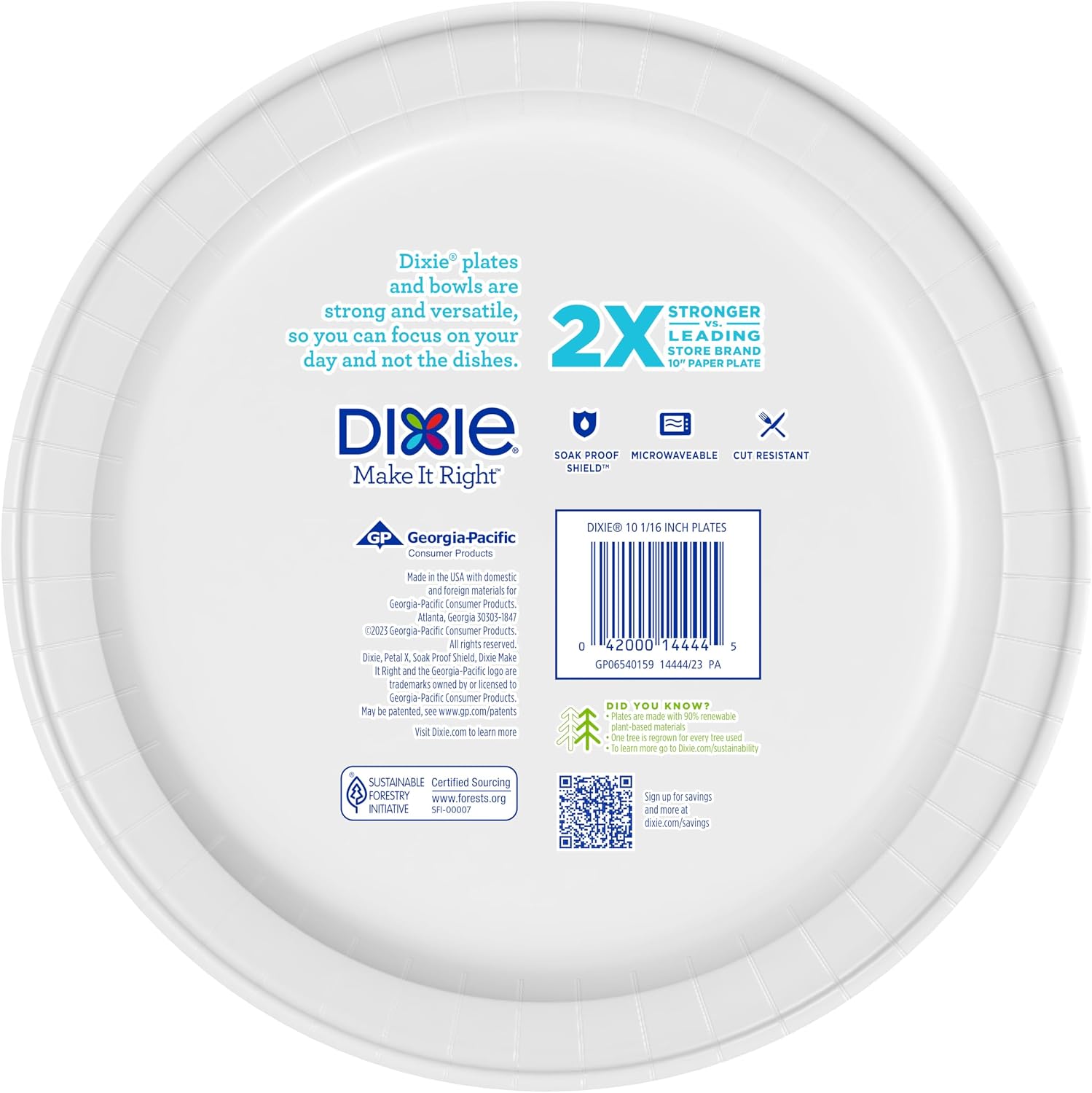 Dixie Large Paper Plates, 10 Inch, 54 Count, 2X Stronger, Microwave-Safe, Soak-Proof, Cut Resistant, Disposable Plates For Everyday Breakfast, Lunch, & Dinner Meals
