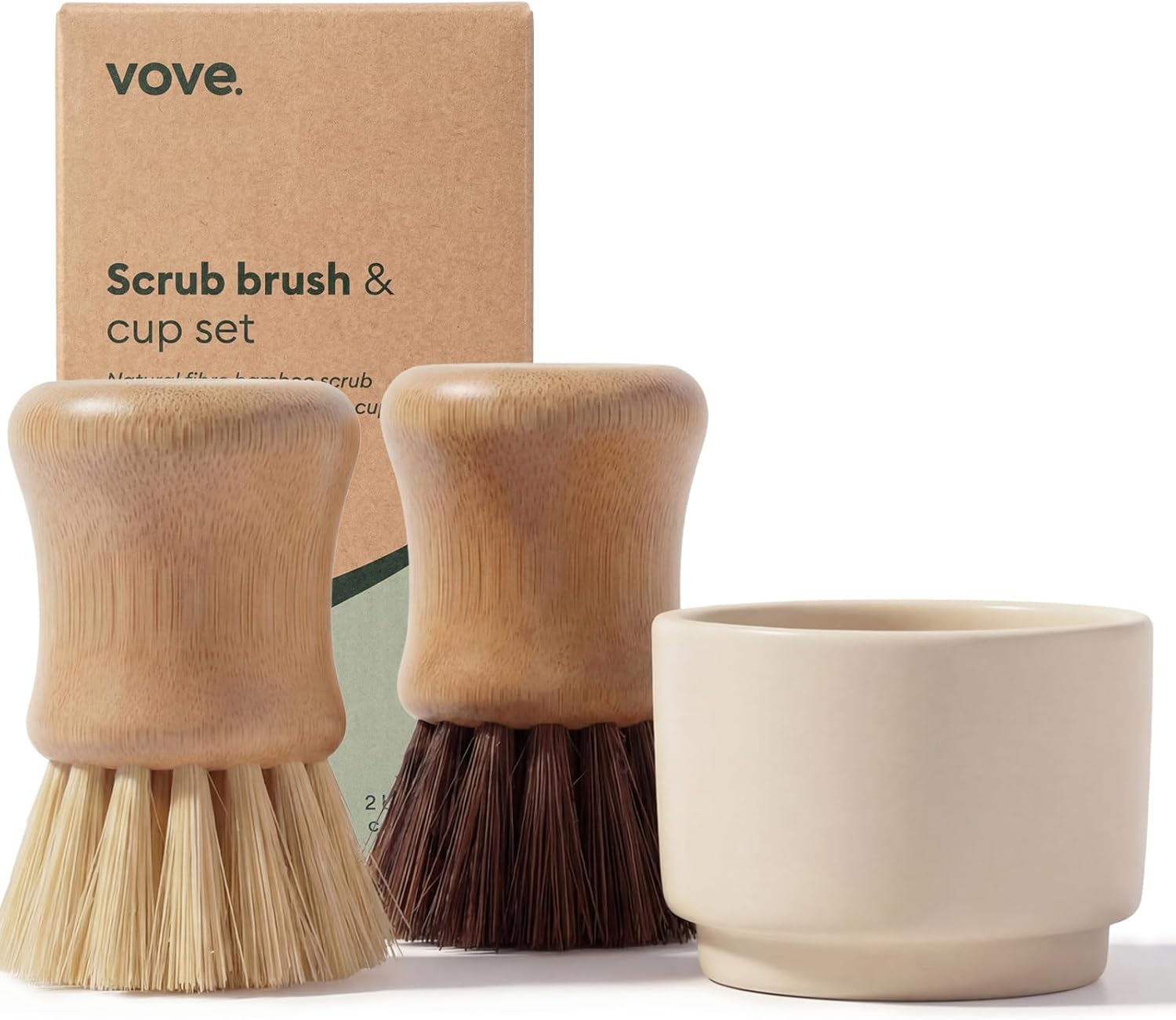Vove Bamboo Dish Scrub Brush Set 3-Pack, 2 Hard and 1 Medium Brushes