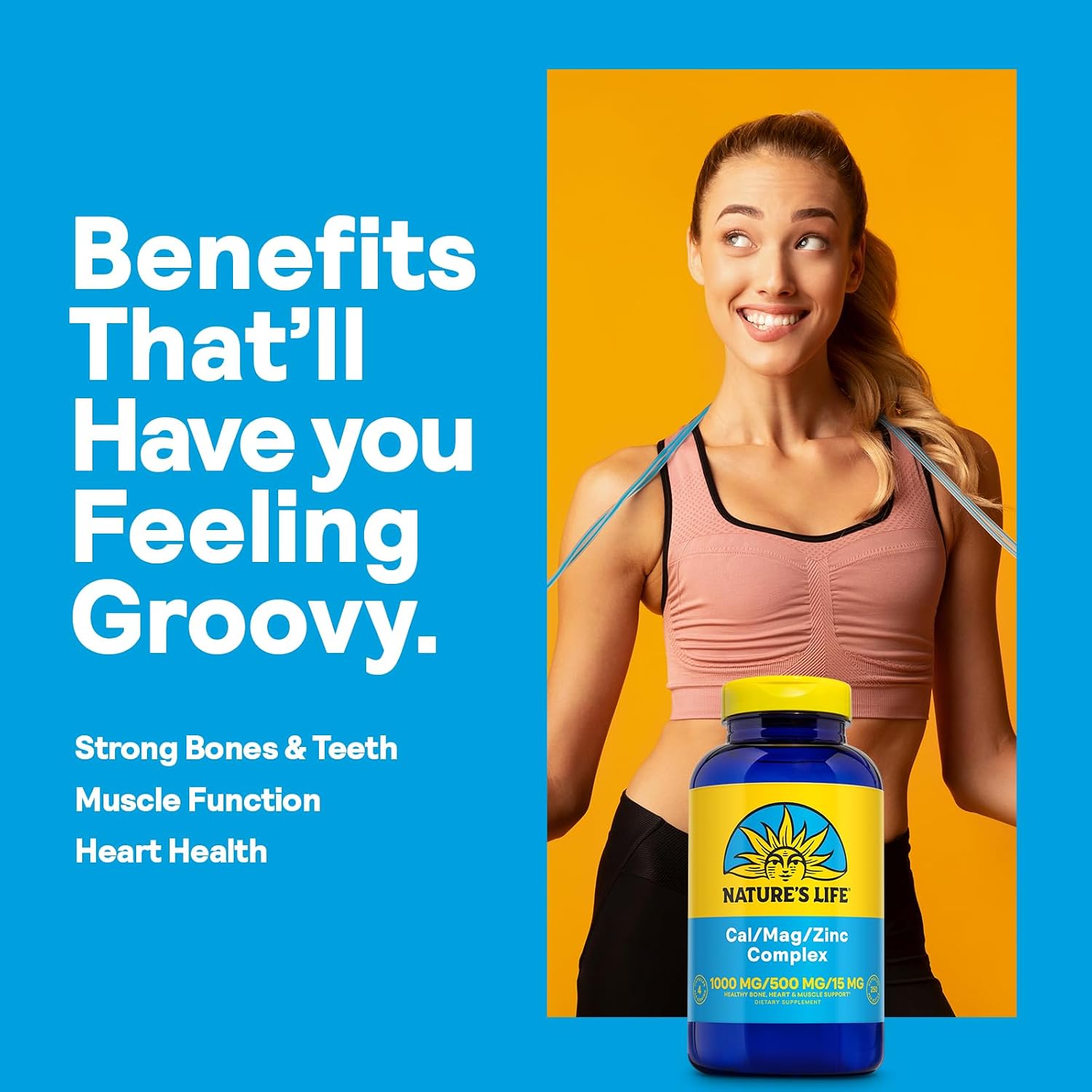 Nature's Life Cal Mag Zinc Complex - Calcium (1000 mg), Magnesium (500 mg), Zinc (15 mg), & D3 Supplement, Trace Mineral Support for Bones & Teeth