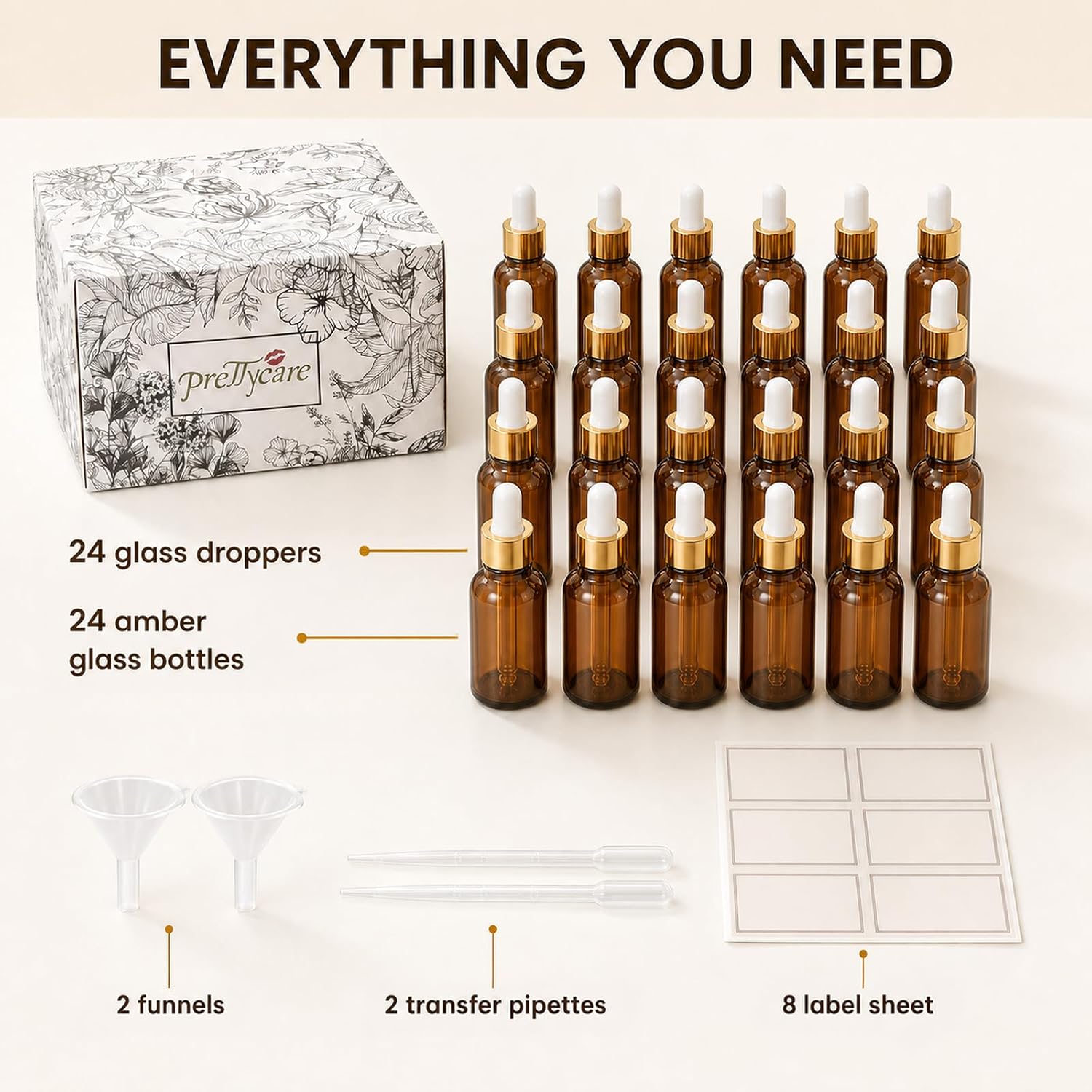 PrettyCare Glass Eye Dropper Bottles 99 Pack
