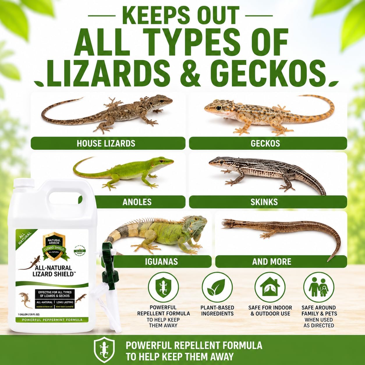 Natural Armor Lizard & Gecko Repellent - 1 Gallon (128 oz) w/Sprayer