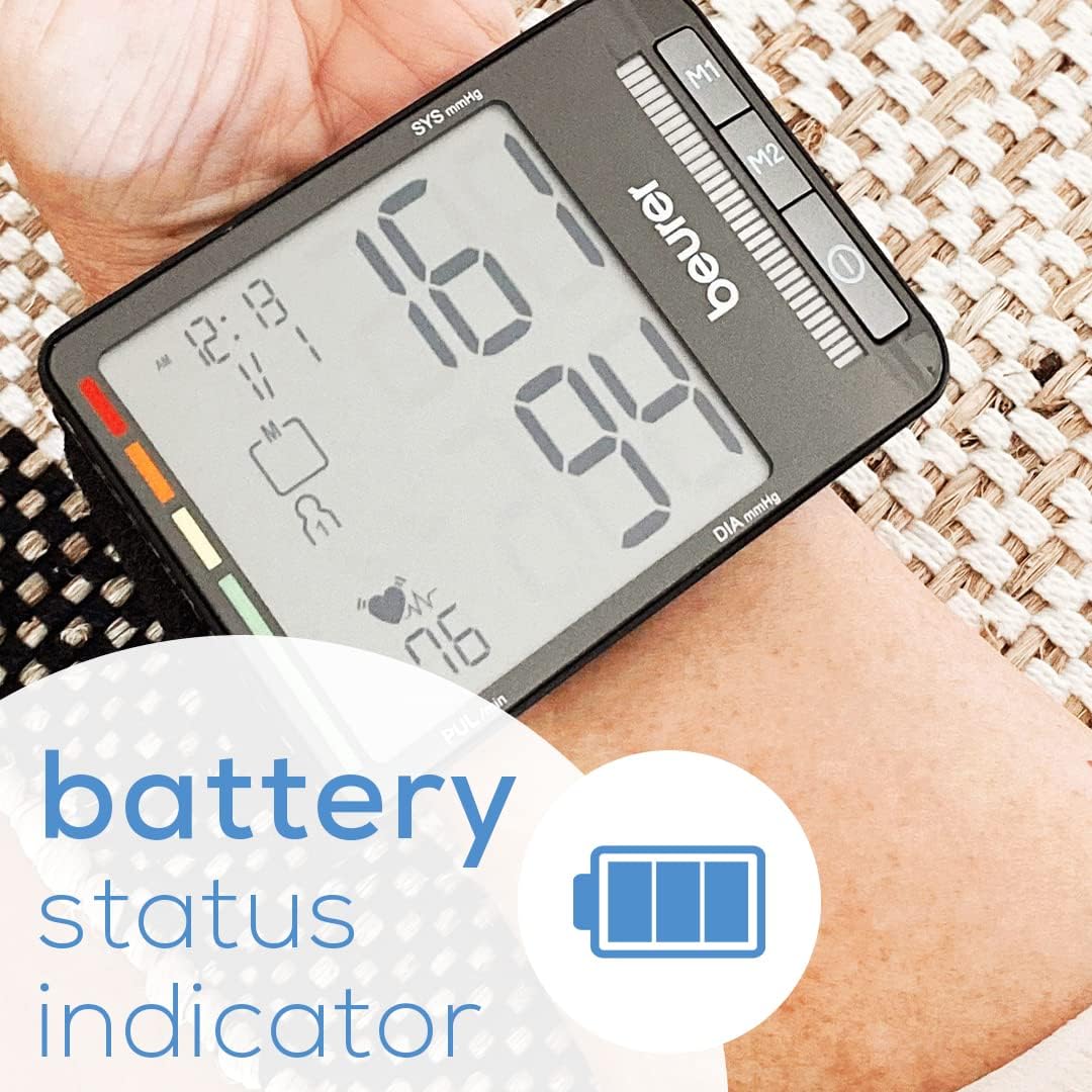 Beurer BC81 Wrist Blood Pressure Monitor – XL Display, Arrhythmia Detection, 120 Memory Sets – XL Blood Pressure Cuff Wrist for Home Use
