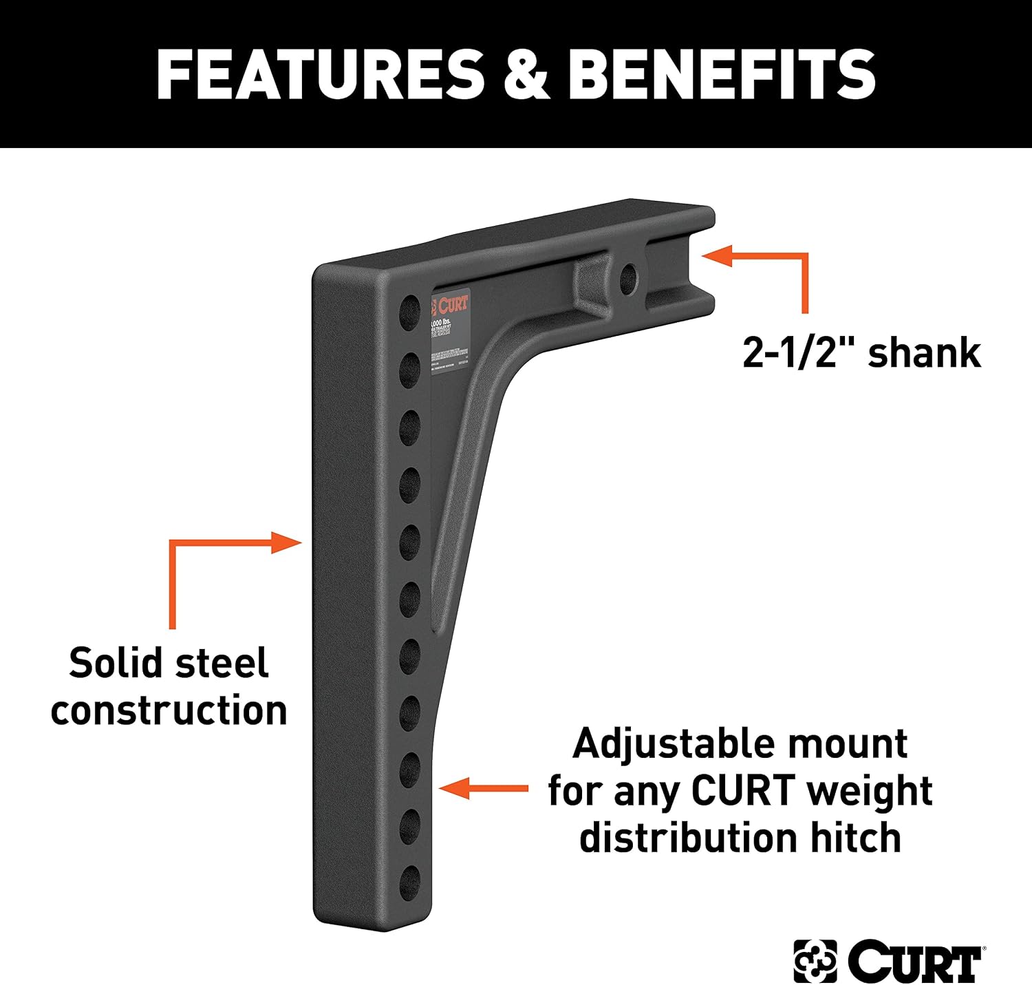 Curt Manufacturing 17132 Weight Distribution Hitch Replacement Shank (fits 2-1/2" Receiver, 8" Drop)