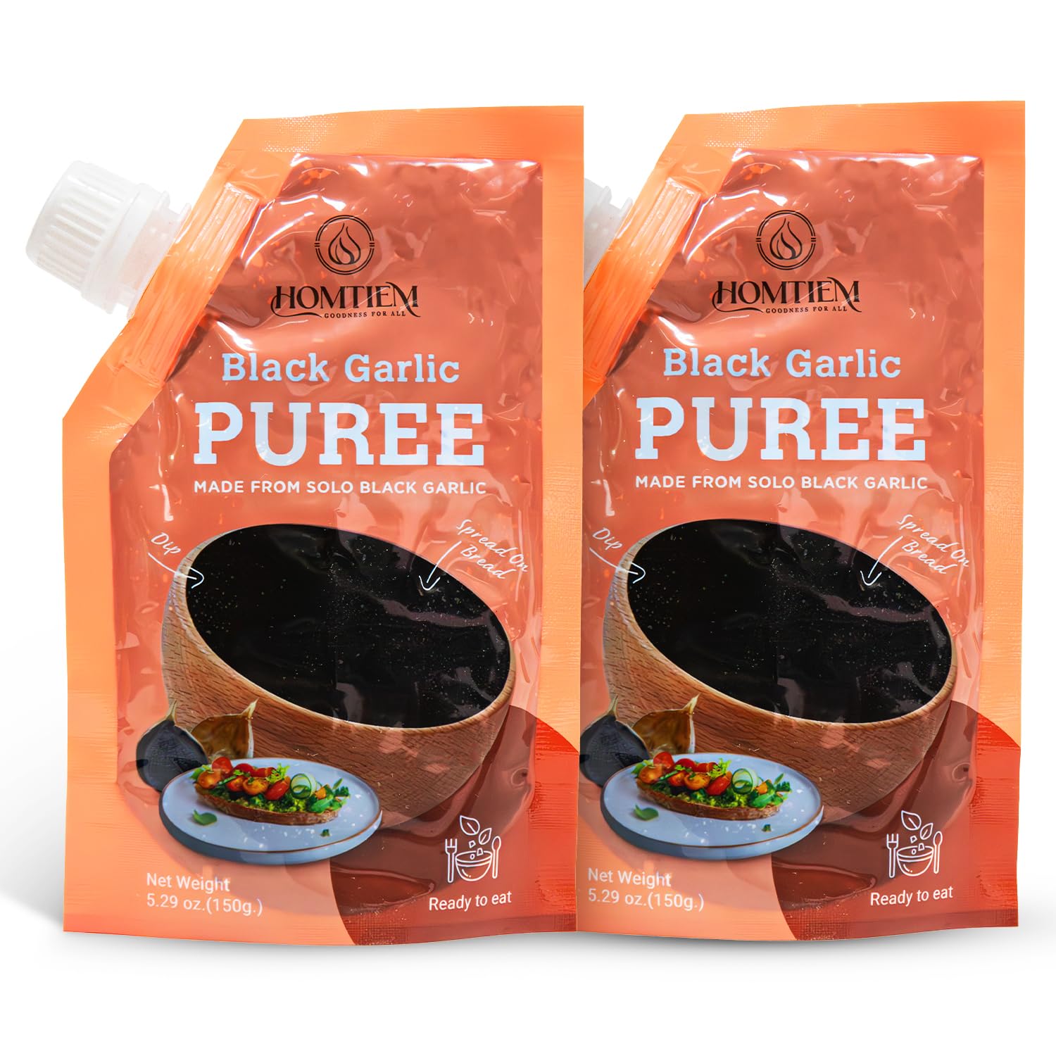 Homtiem Black Garlic Puree 150g. (Made from Solo Black Garlic 100%), Whole Black Garlic Fermented for 90 Days, Non-GMOs, High in Antioxidants