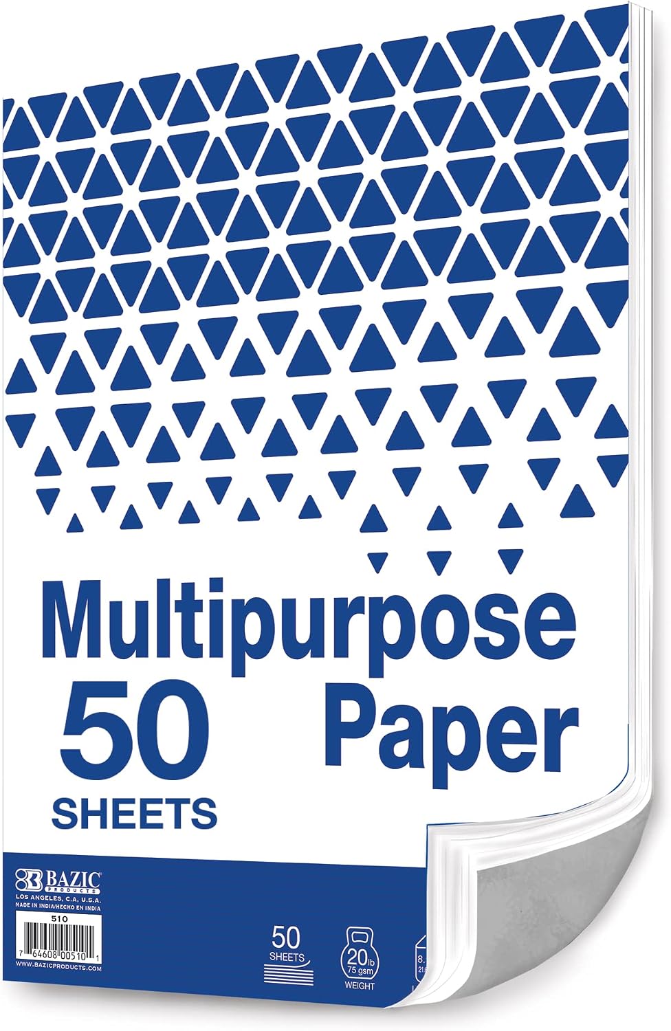 BAZIC Products White Multipurpose Paper, 8.5 x 11 in, 50 Sheets | 20 lb (75 gsm), 100% recycled, laser and inkjet compatible