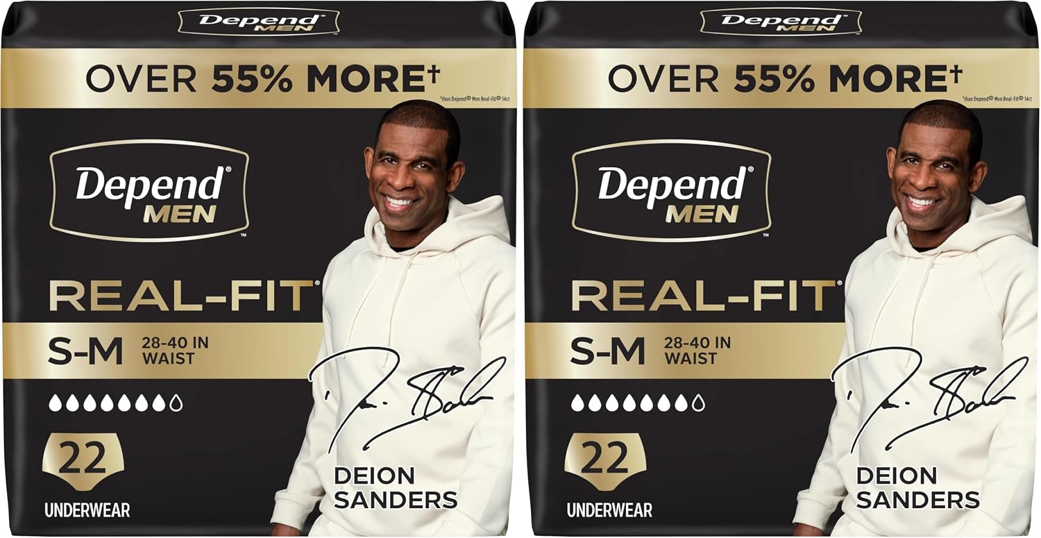 Depend Real Fit Adult Diapers, Incontinence Underwear for Men, Disposable, Maximum Absorbency, Small/Medium, Grey, 56 Count (2 Packs of 28), Packaging May Vary