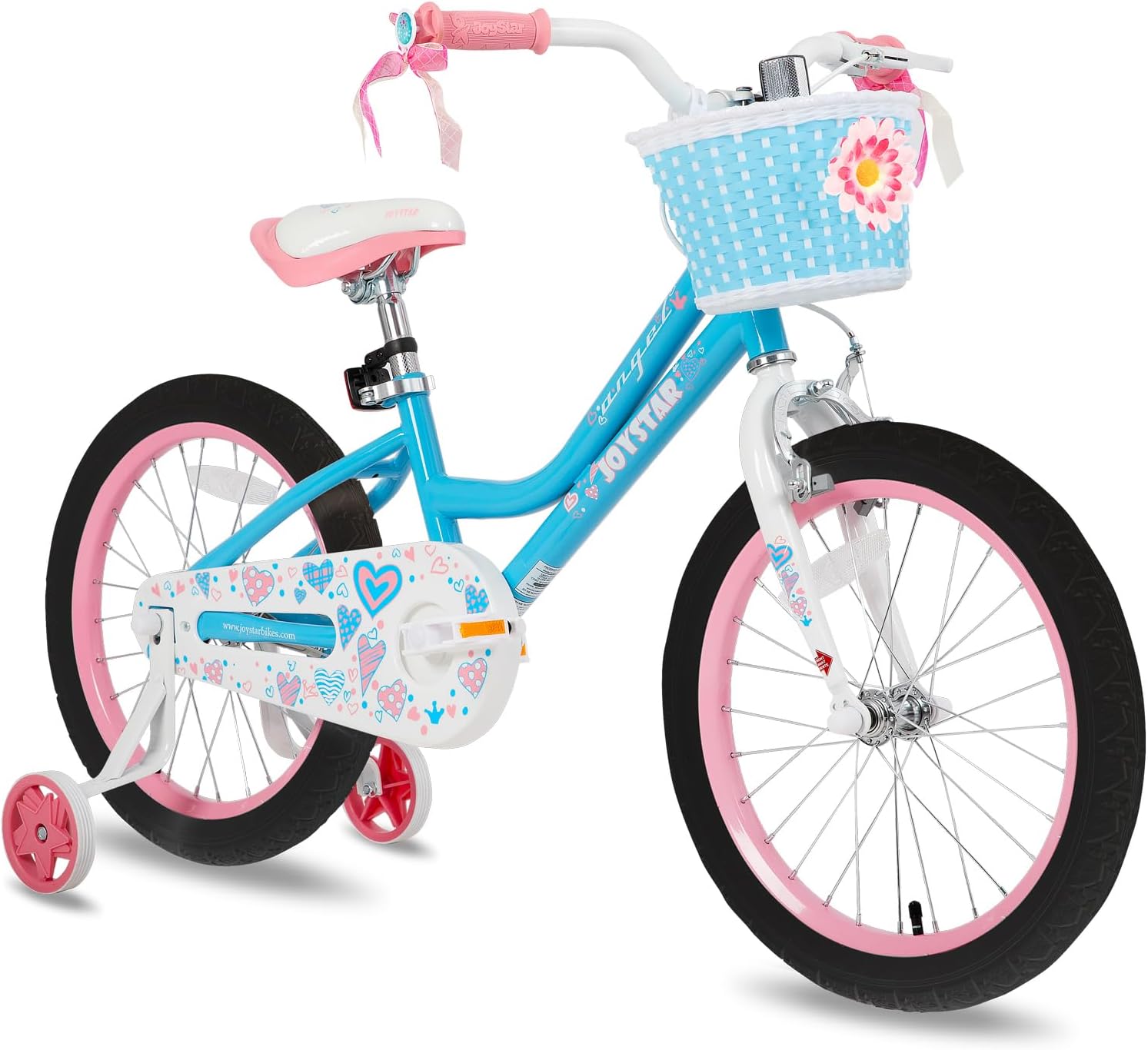 JOYSTAR Angel Girls Bike for Toddlers and Kids Ages 2-12 Years | 12-20 Inch Kids Bike with Training Wheels & Basket, 20 24“ Bicycle with Kickstand